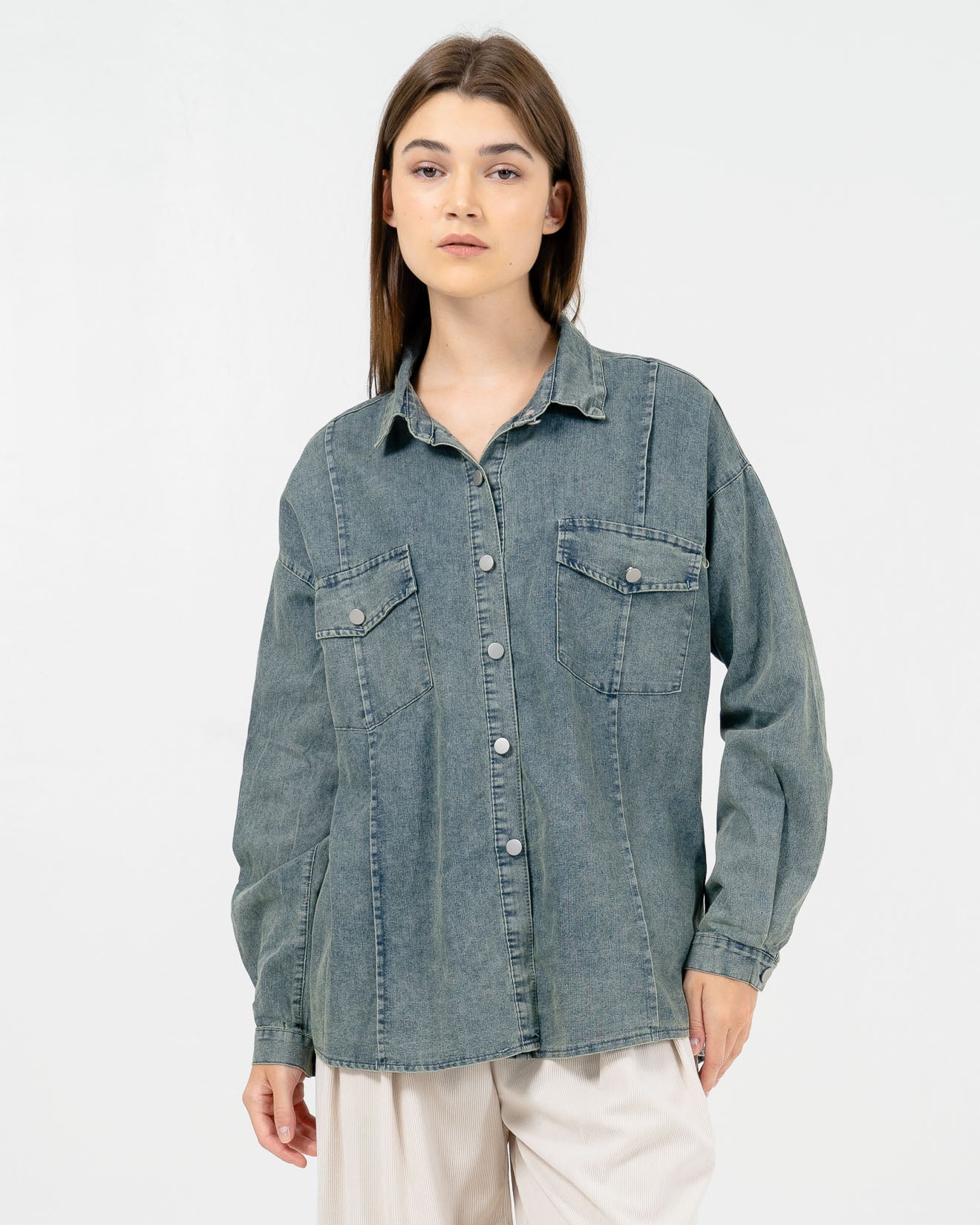 keshi Light Denim Shirt – Baju Atasan Denim Wanita