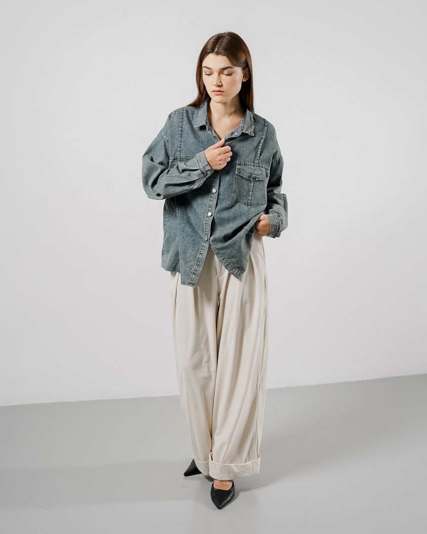 keshi Light Denim Shirt – Baju Atasan Denim Wanita