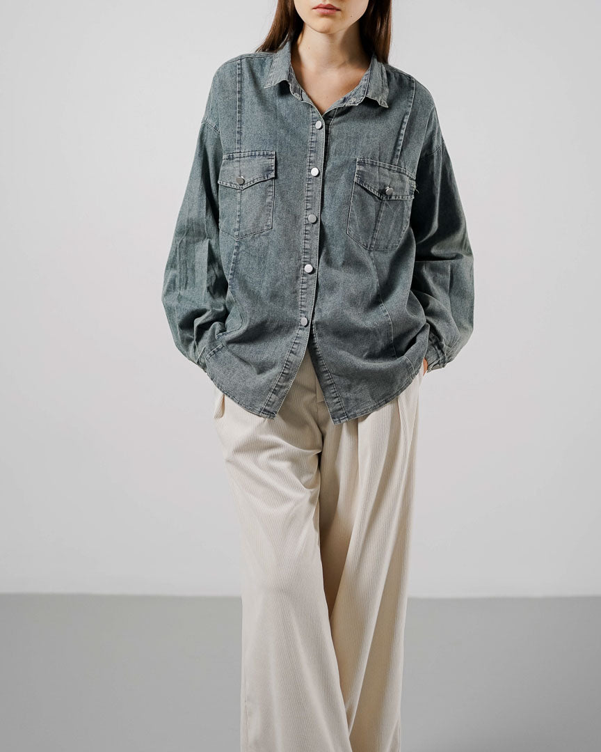 keshi Light Denim Shirt – Baju Atasan Denim Wanita