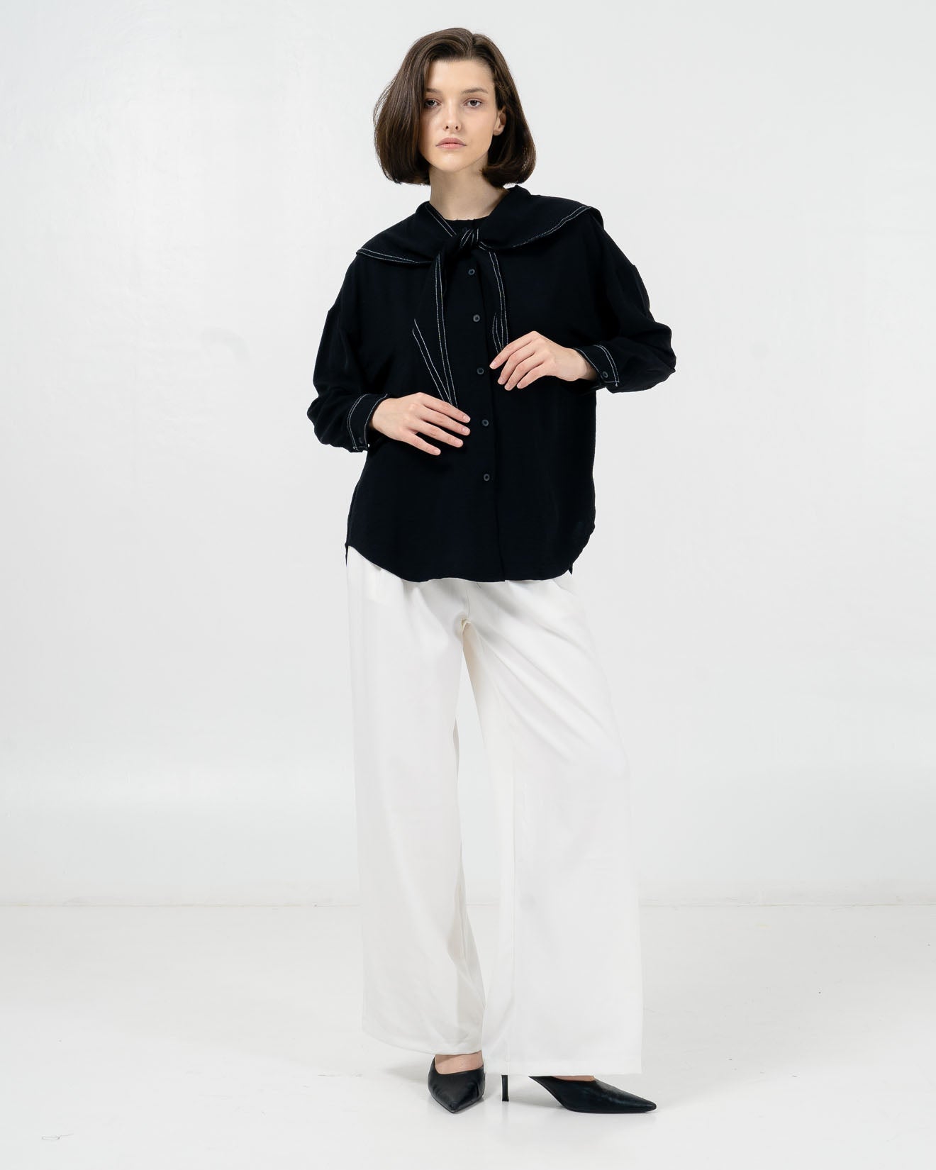 Elaine Elaine Collar Black Blouse - Baju Atasan Blouse Wanita Lengan Panjang
