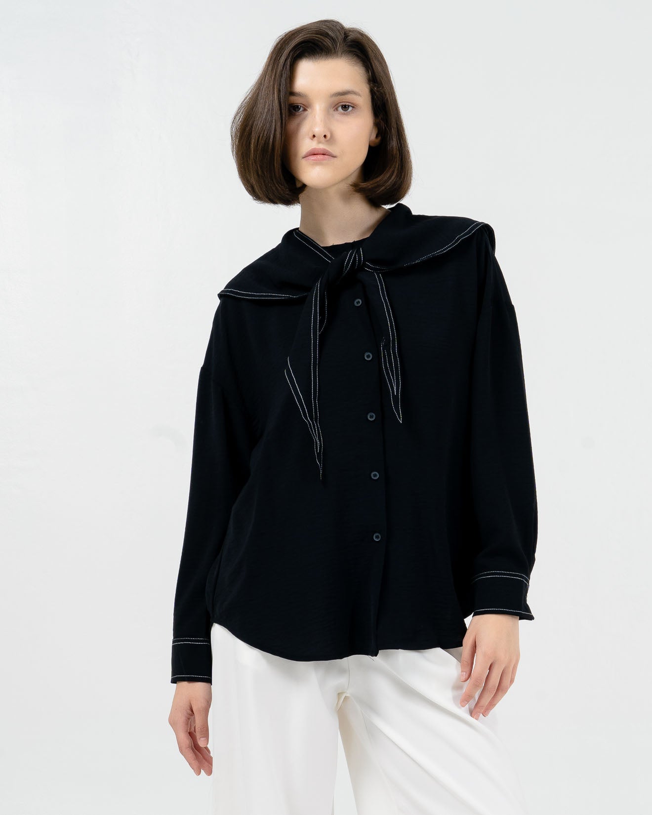 Elaine Elaine Collar Black Blouse - Baju Atasan Blouse Wanita Lengan Panjang