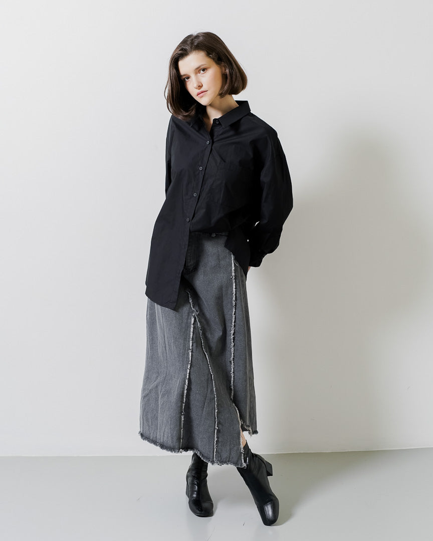 Naka Oversized Pocket Black Shirt - Baju Atasan Kemeja Wanita
