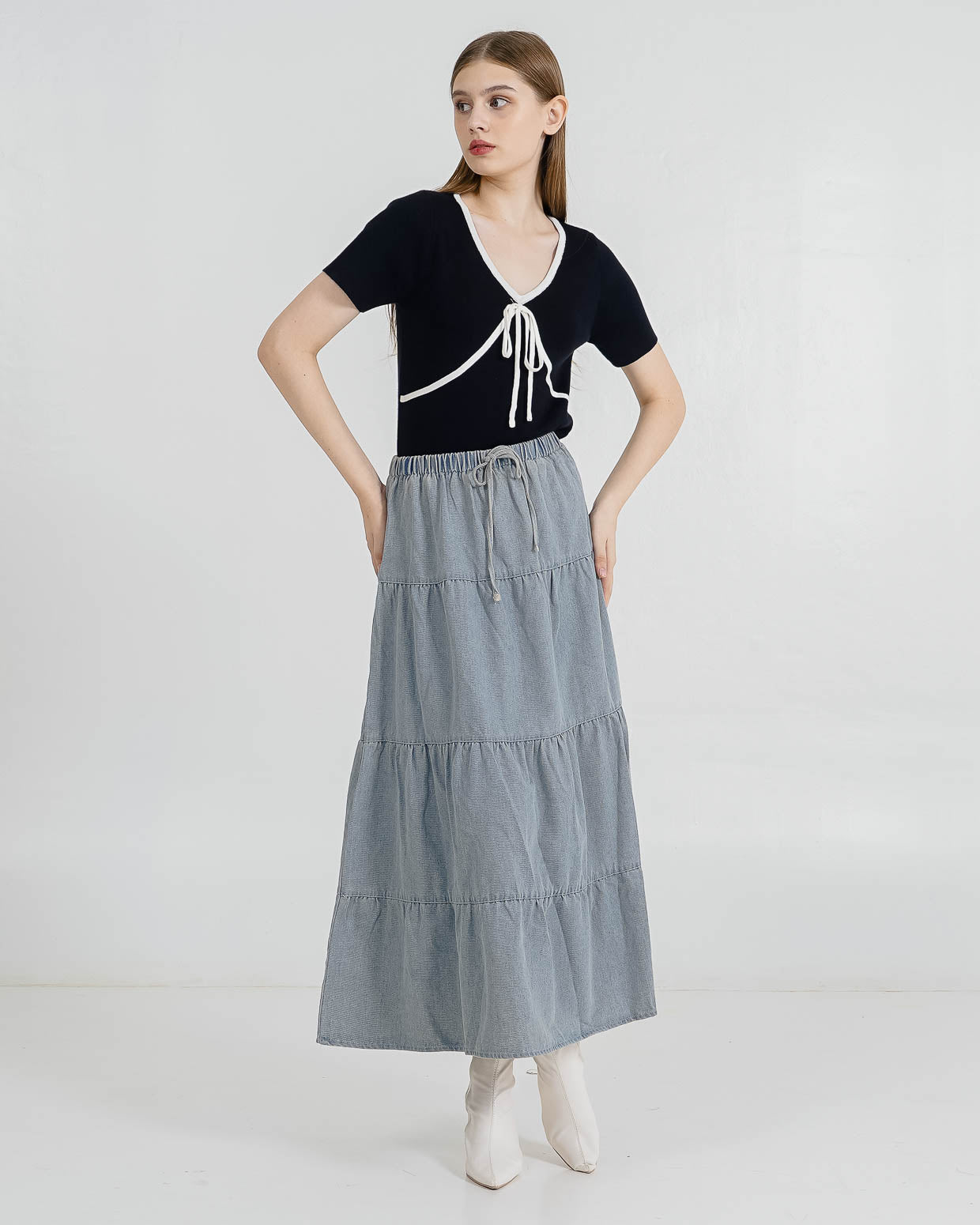 Muriel Ribbon Knit Black Top – Baju Atasan Wanita Casual