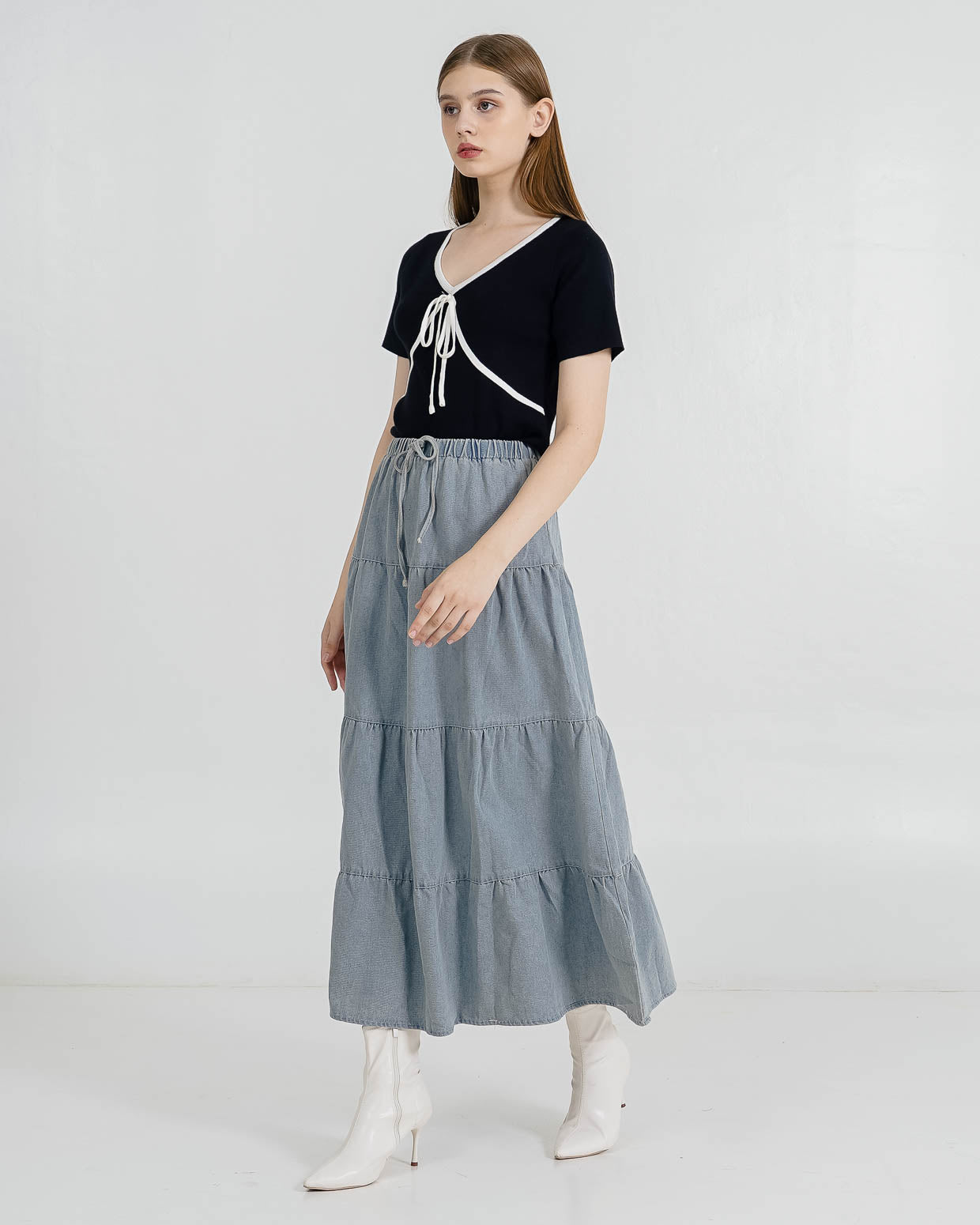 Muriel Ribbon Knit Black Top – Baju Atasan Wanita Casual