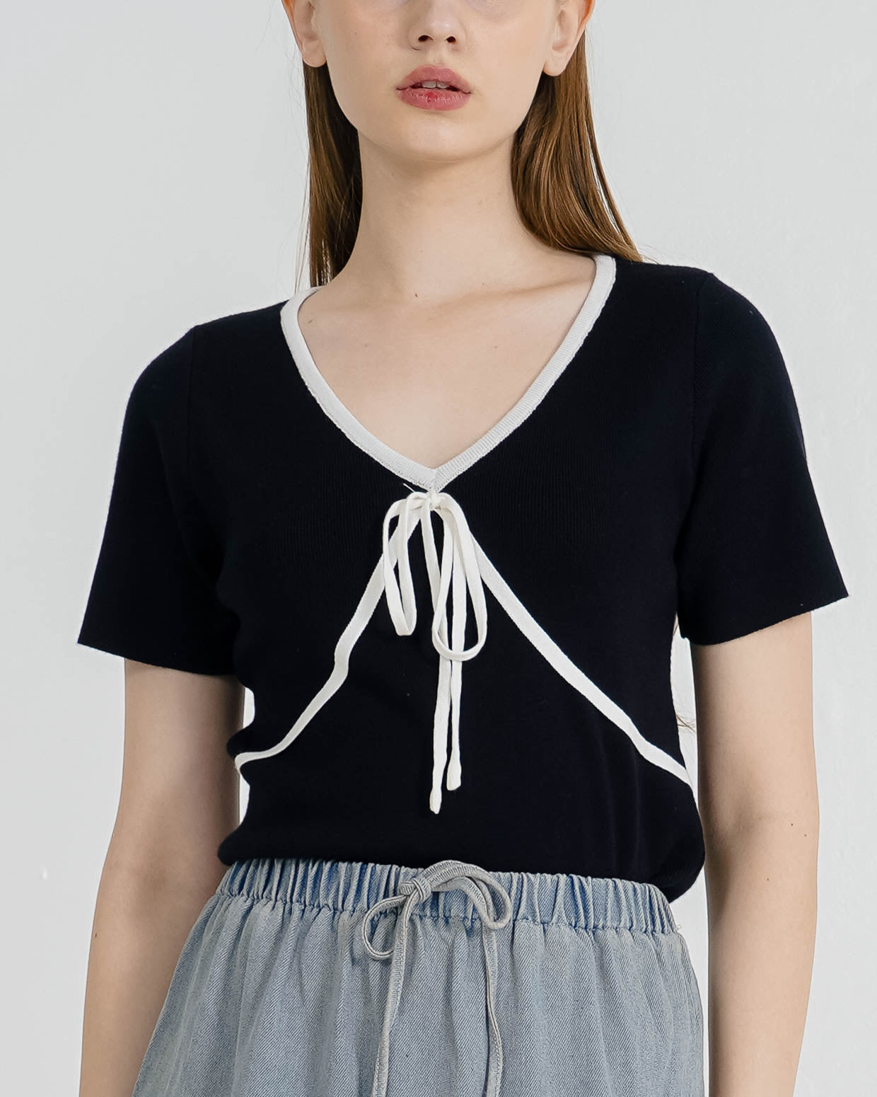 Muriel Ribbon Knit Black Top – Baju Atasan Wanita Casual