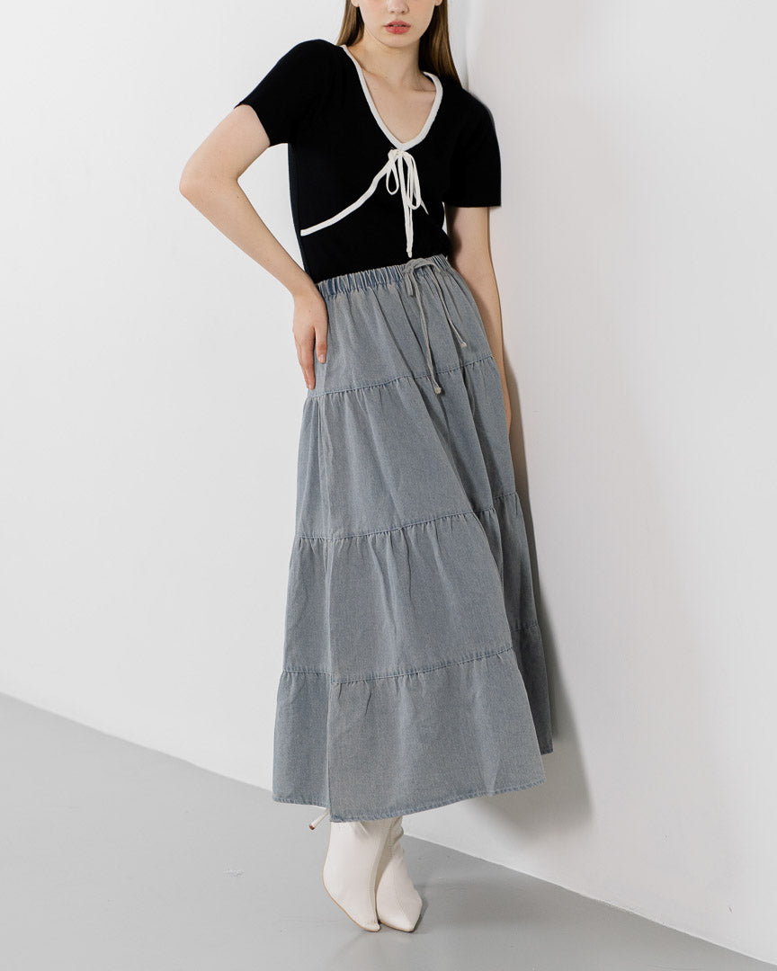 Muriel Ribbon Knit Black Top – Baju Atasan Wanita Casual