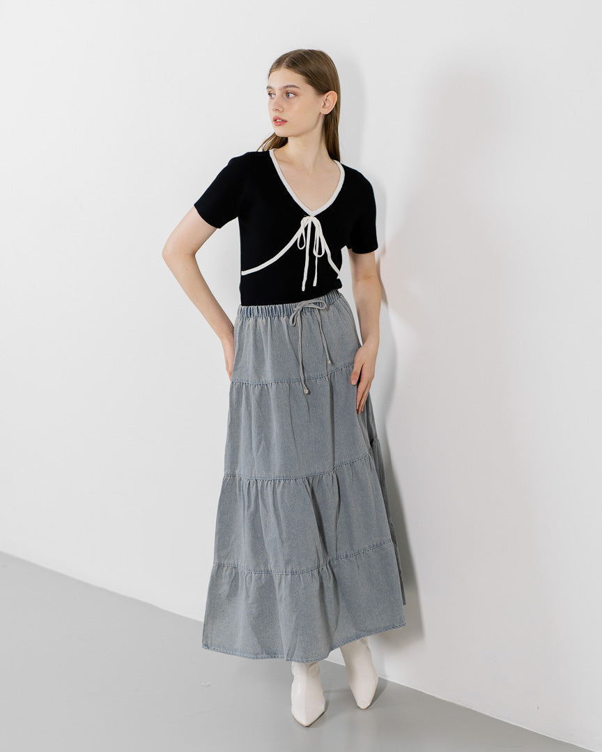 Muriel Ribbon Knit Black Top – Baju Atasan Wanita Casual