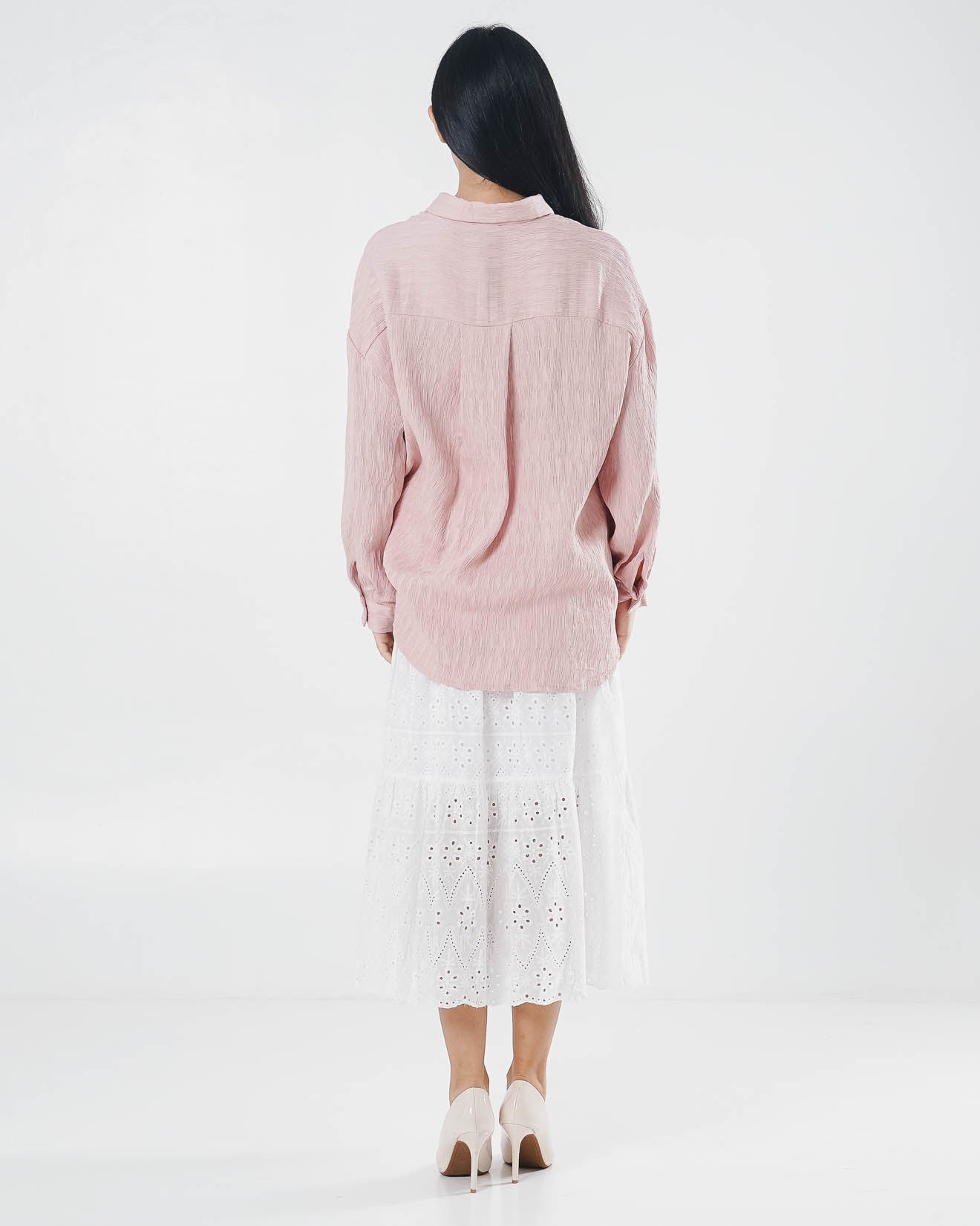 Carmen Textured Pleats Pink Shirt – Baju Atasan Kemeja Wanita