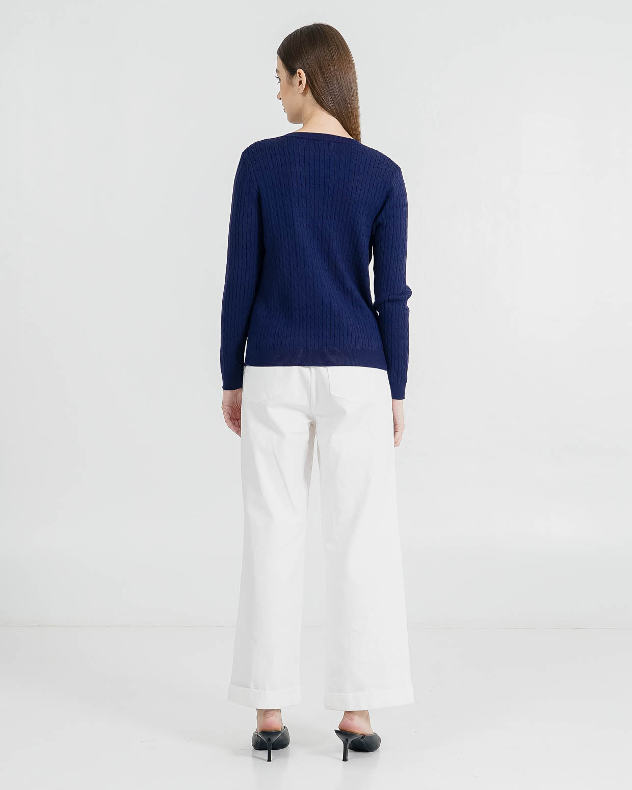 Carine Cable Knit Navy Cardigan – Luaran Wanita Casual
