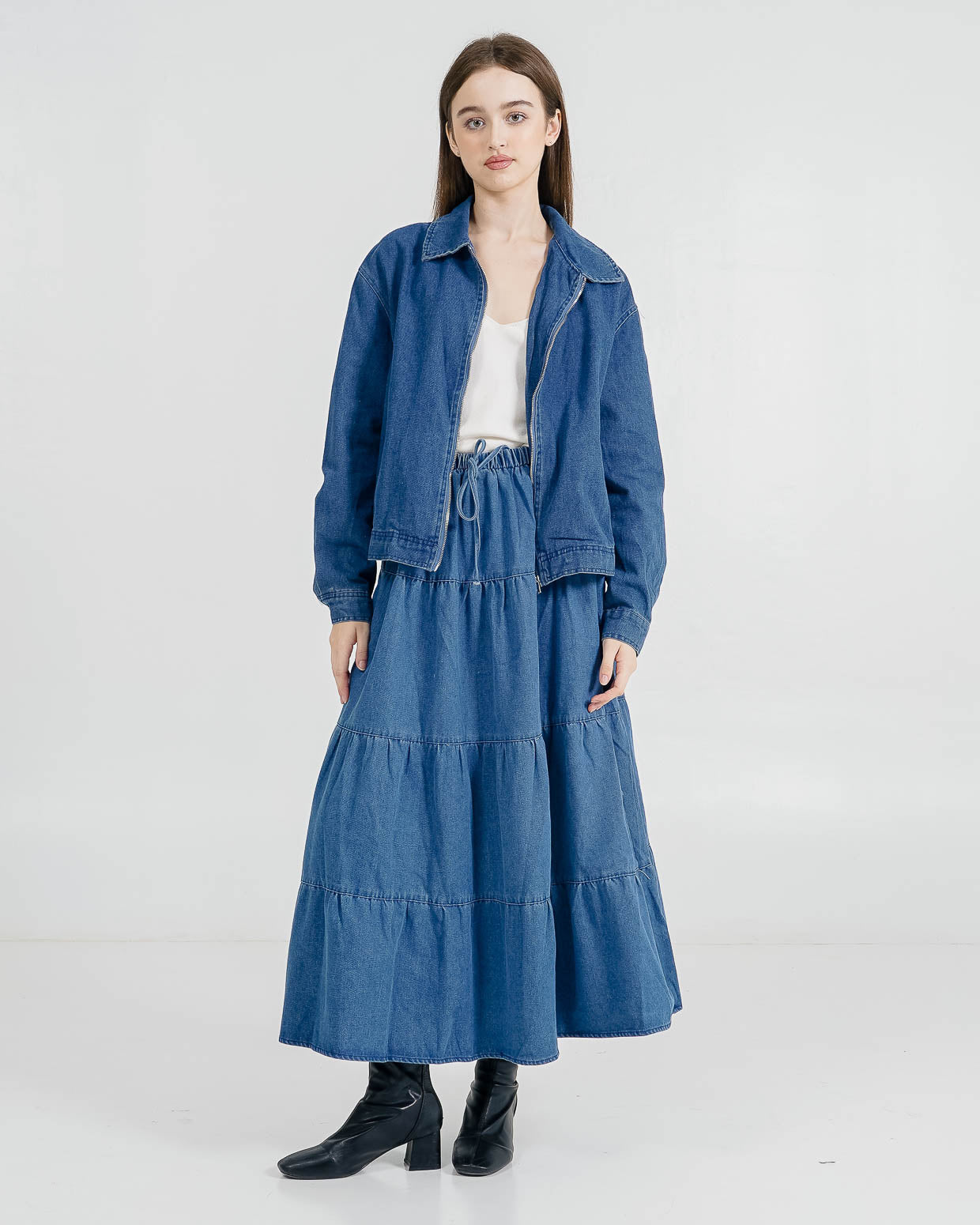 Margot Bomber Dark Denim Jacket – Outer Jacket Wanita Kekinian