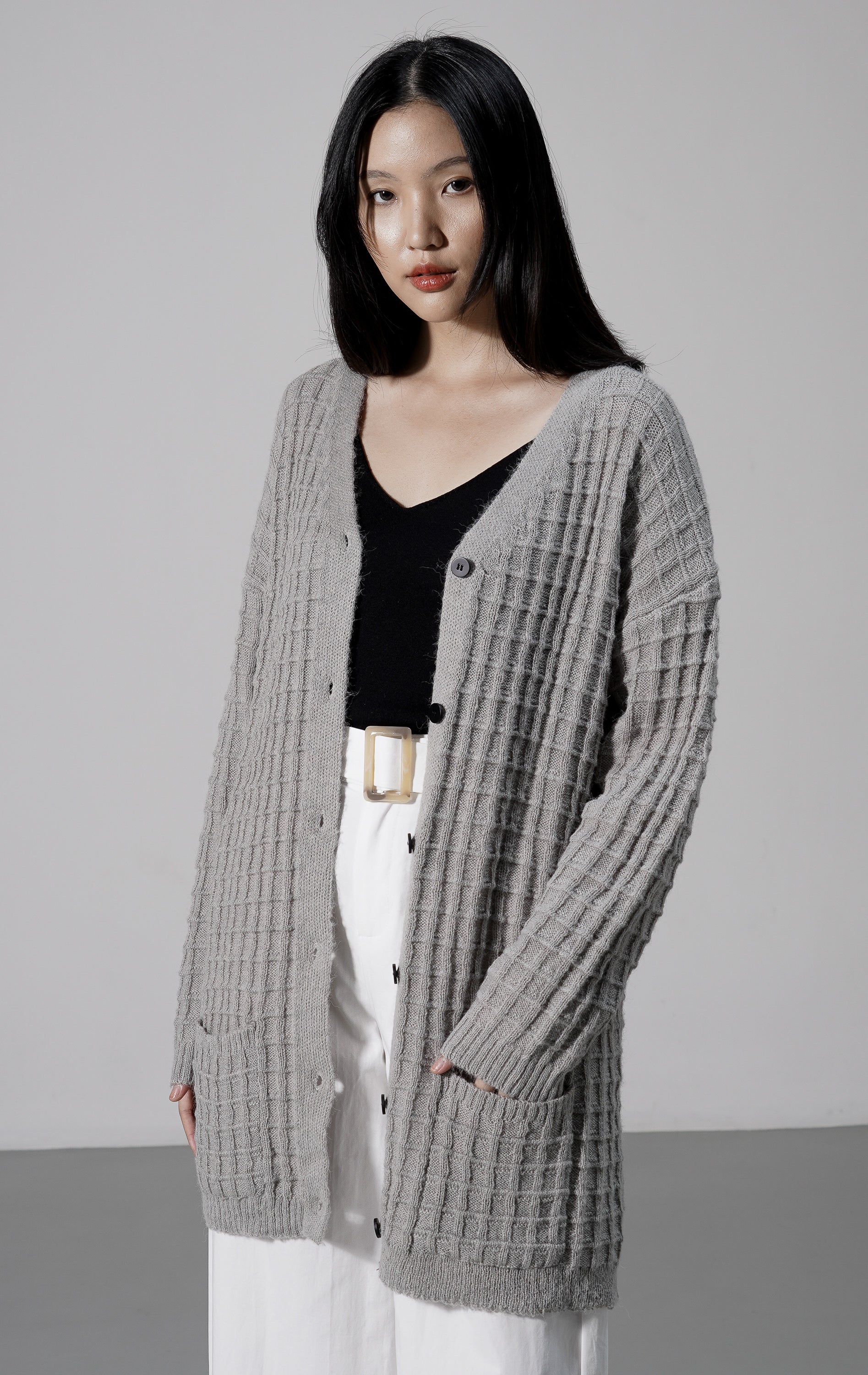 Waffle Cardigan Grey