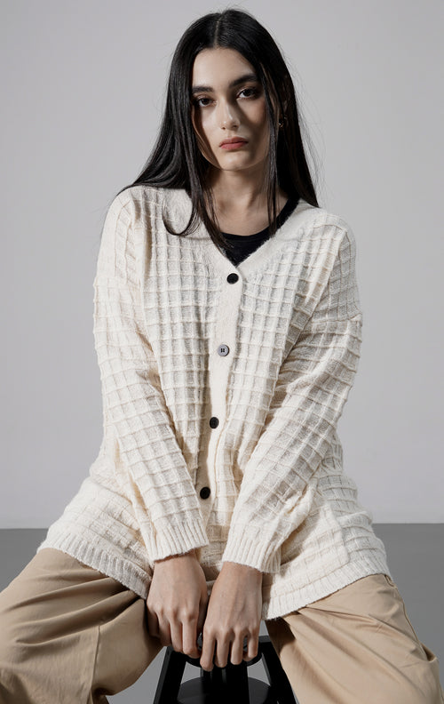Waffle Cardigan Ivory