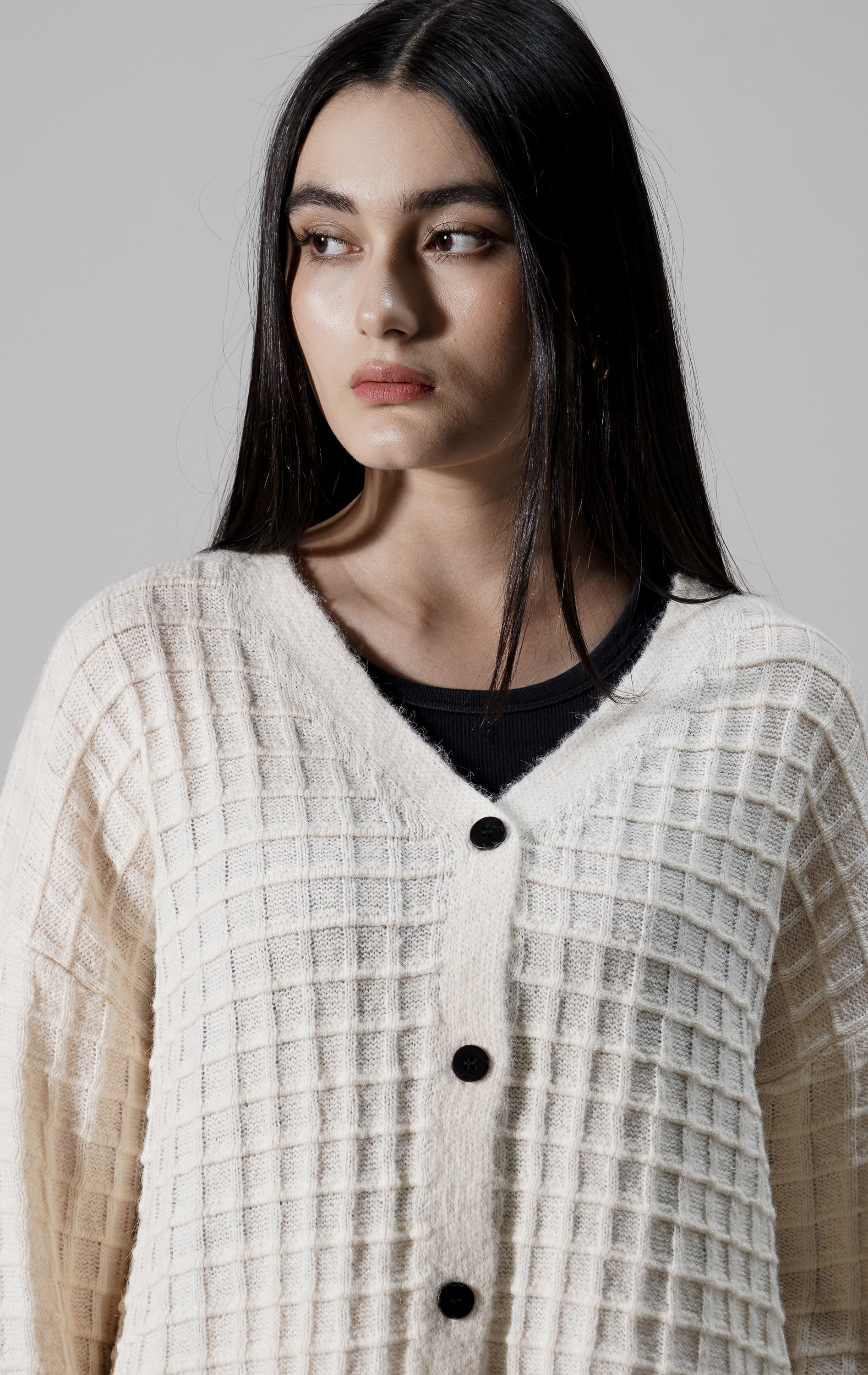 Waffle Cardigan Ivory