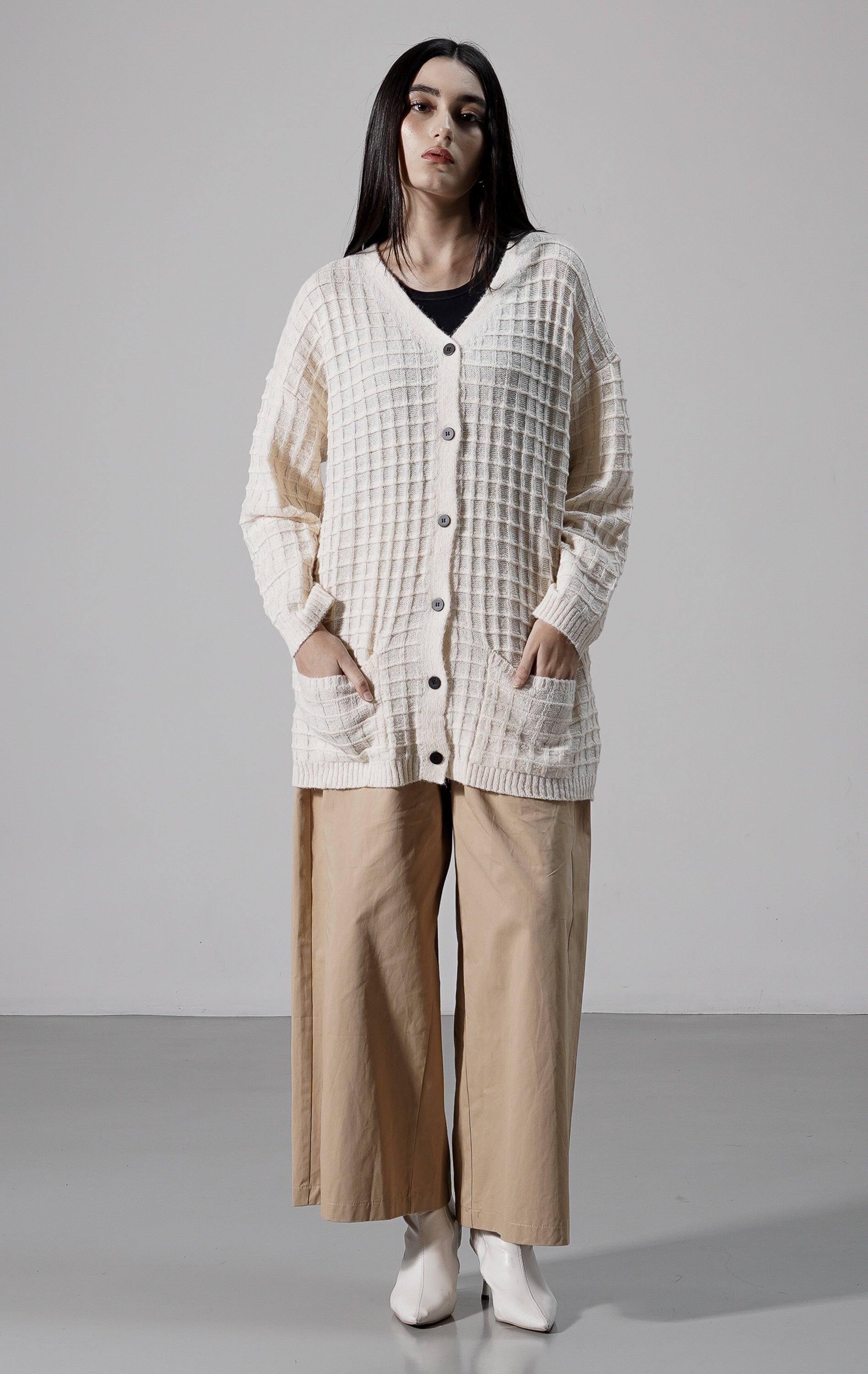 Waffle Cardigan Ivory