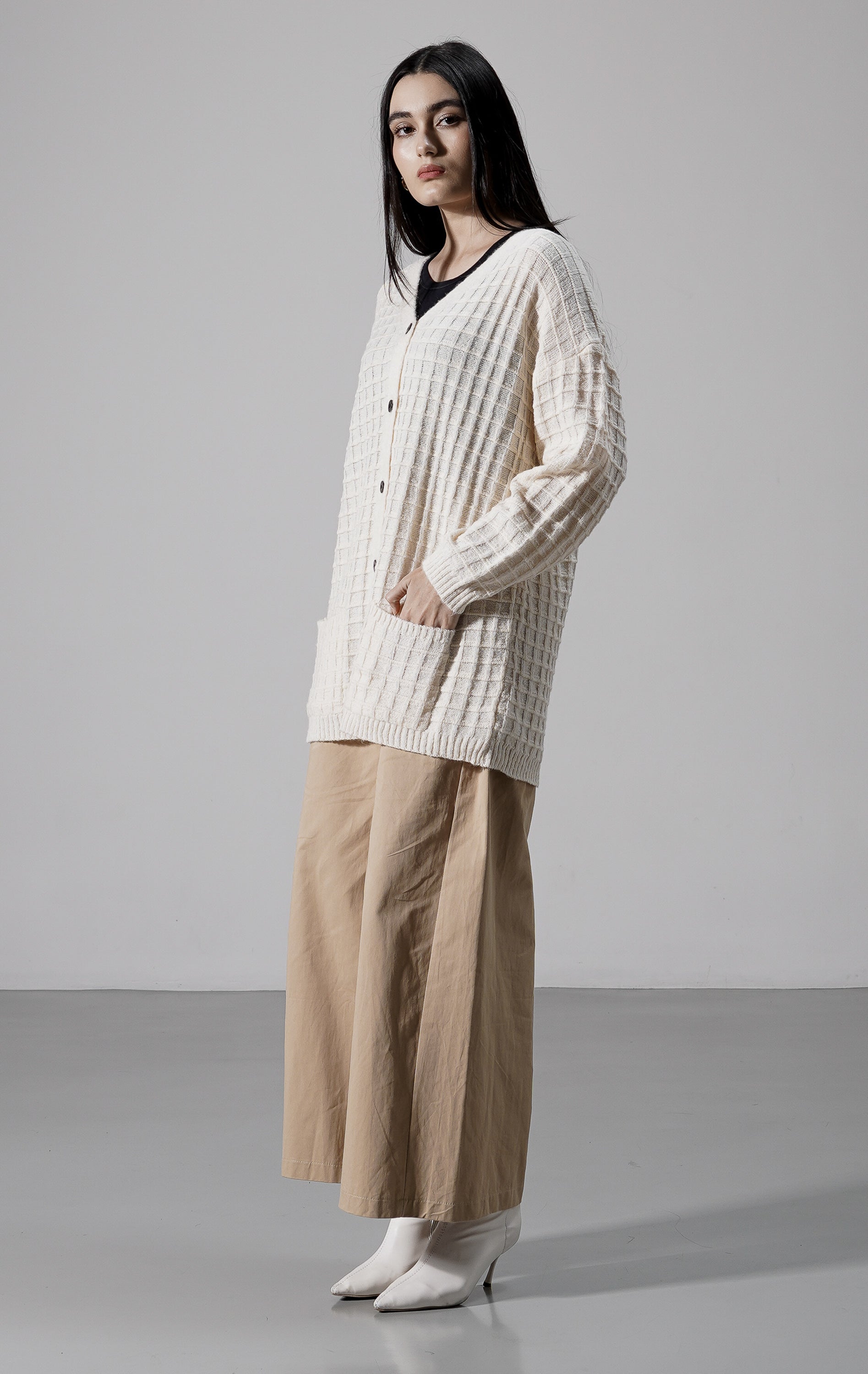 Waffle Cardigan Ivory