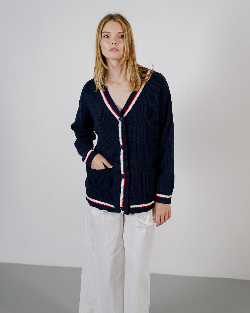 Anika Oversized Knit Navy Cardigan – Outer Wanita Casual Kekinian
