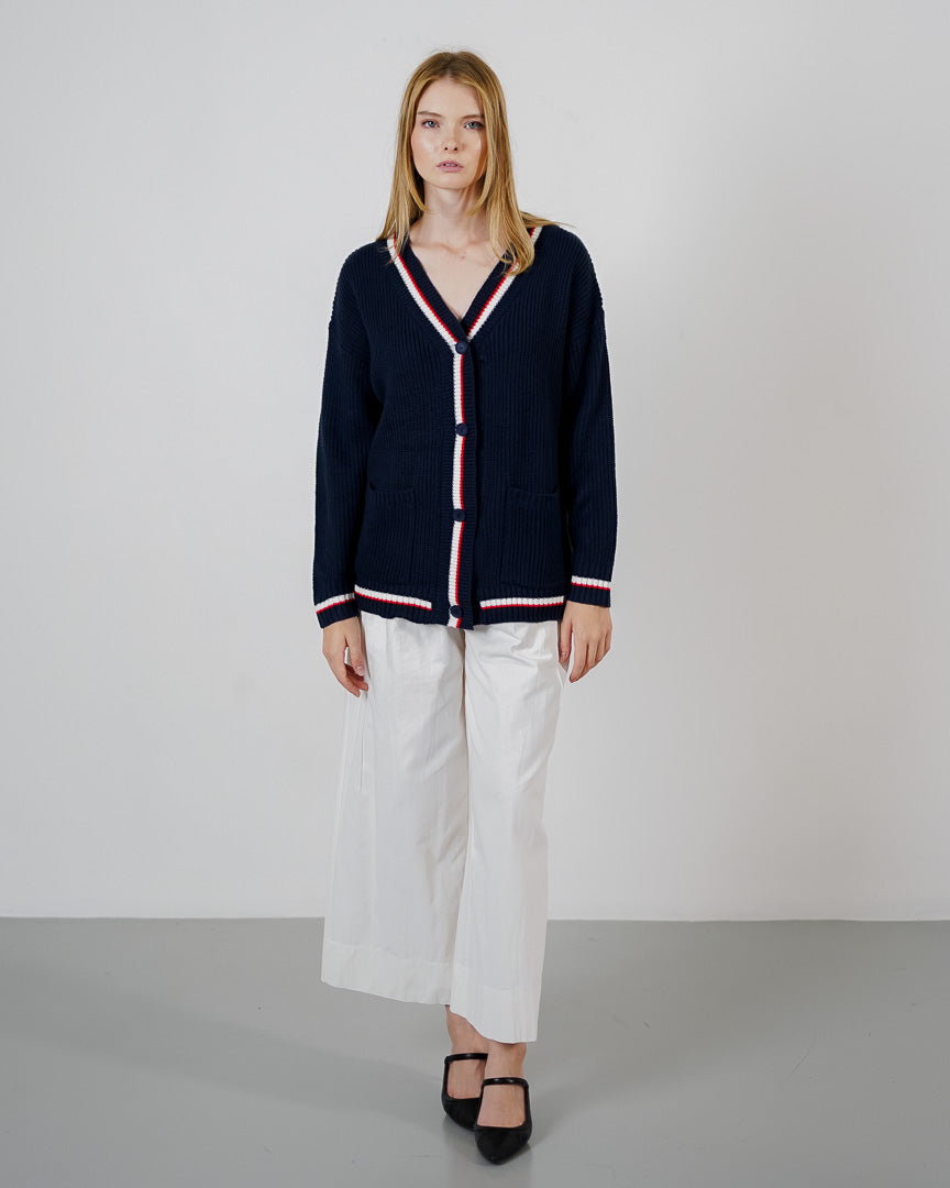 Anika Oversized Knit Navy Cardigan – Outer Wanita Casual Kekinian