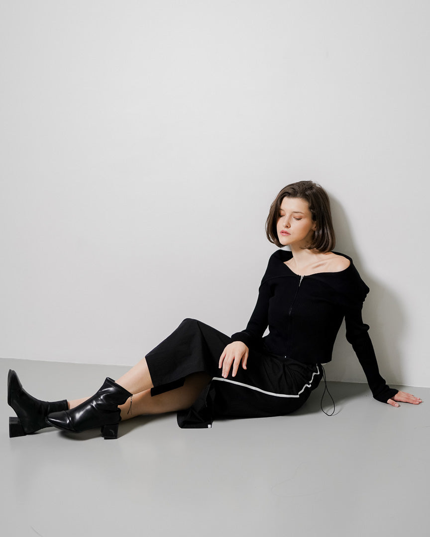 Karen Zipper Knit Black Top – Baju Atasan Wanita Kekinian