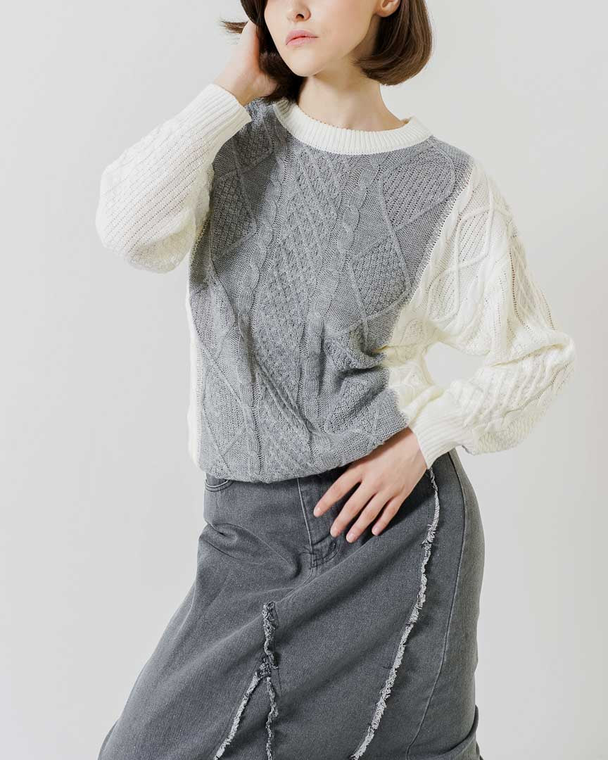 Brandon Cable Knit Grey Sweater - Baju Atasan Knit Wanita