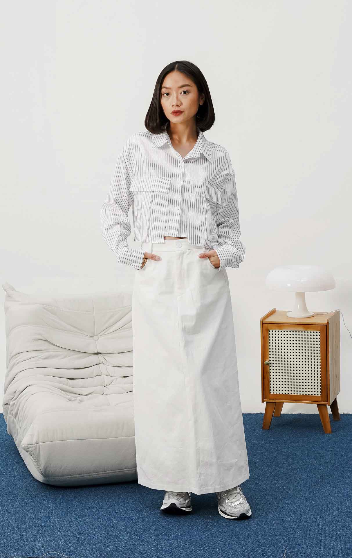 Calire Top White Striped