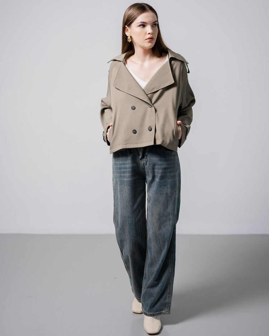 Athena Oversized Crop Army Trench Outer – Atasan Outer Wanita Kekinian Lengan Panjang