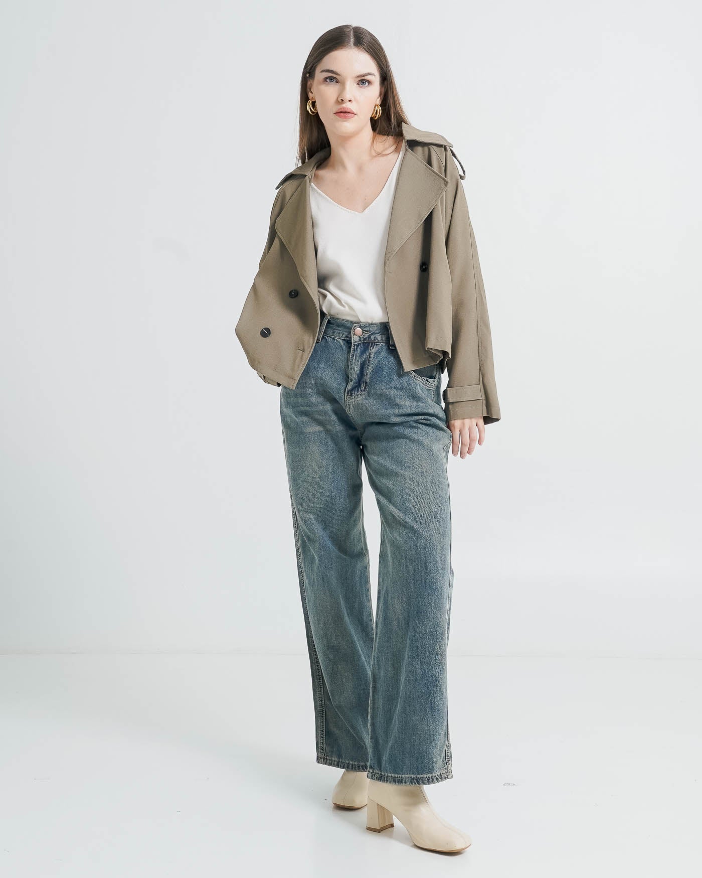 Athena Oversized Crop Army Trench Outer – Atasan Outer Wanita Kekinian Lengan Panjang
