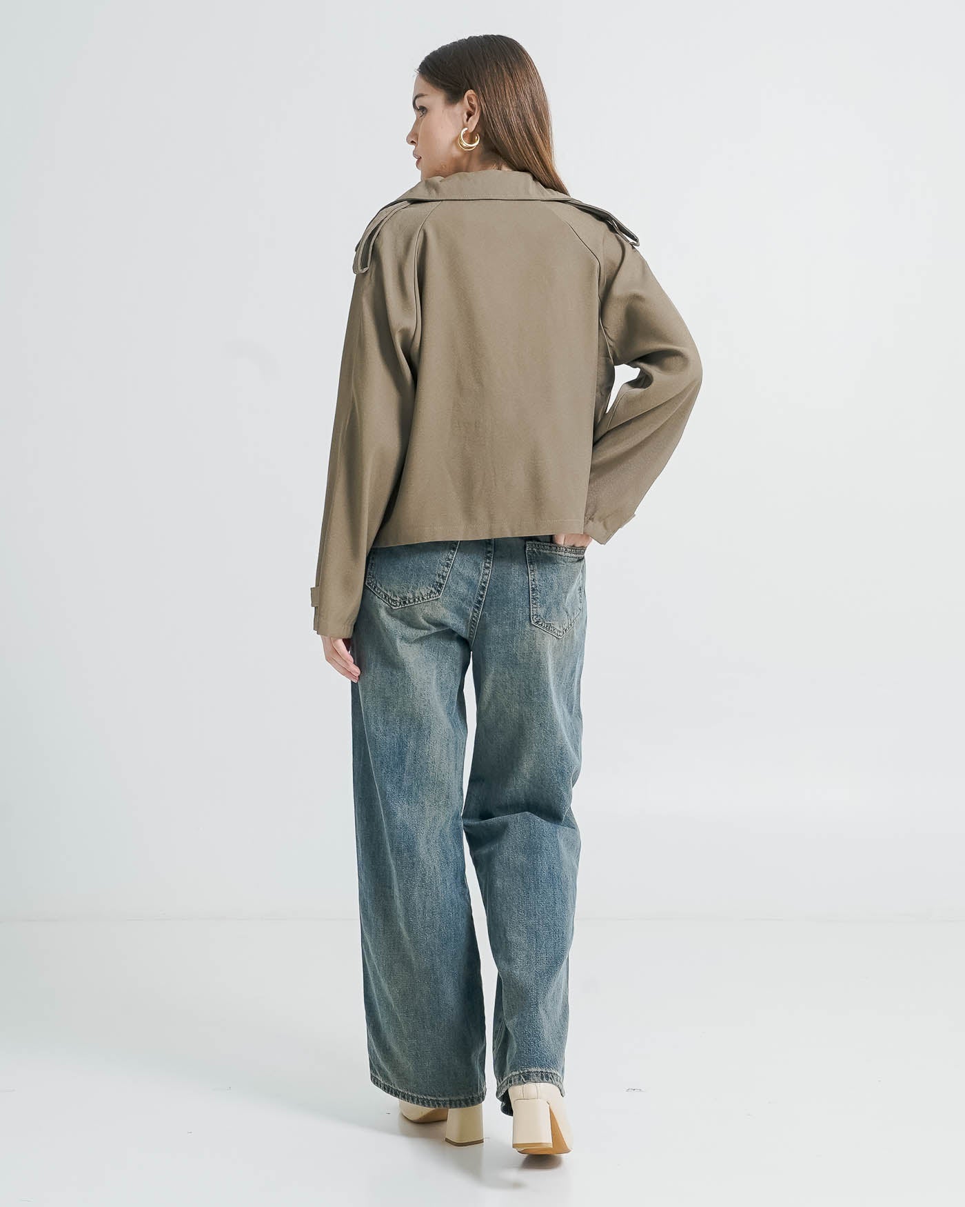 Athena Oversized Crop Army Trench Outer – Atasan Outer Wanita Kekinian Lengan Panjang