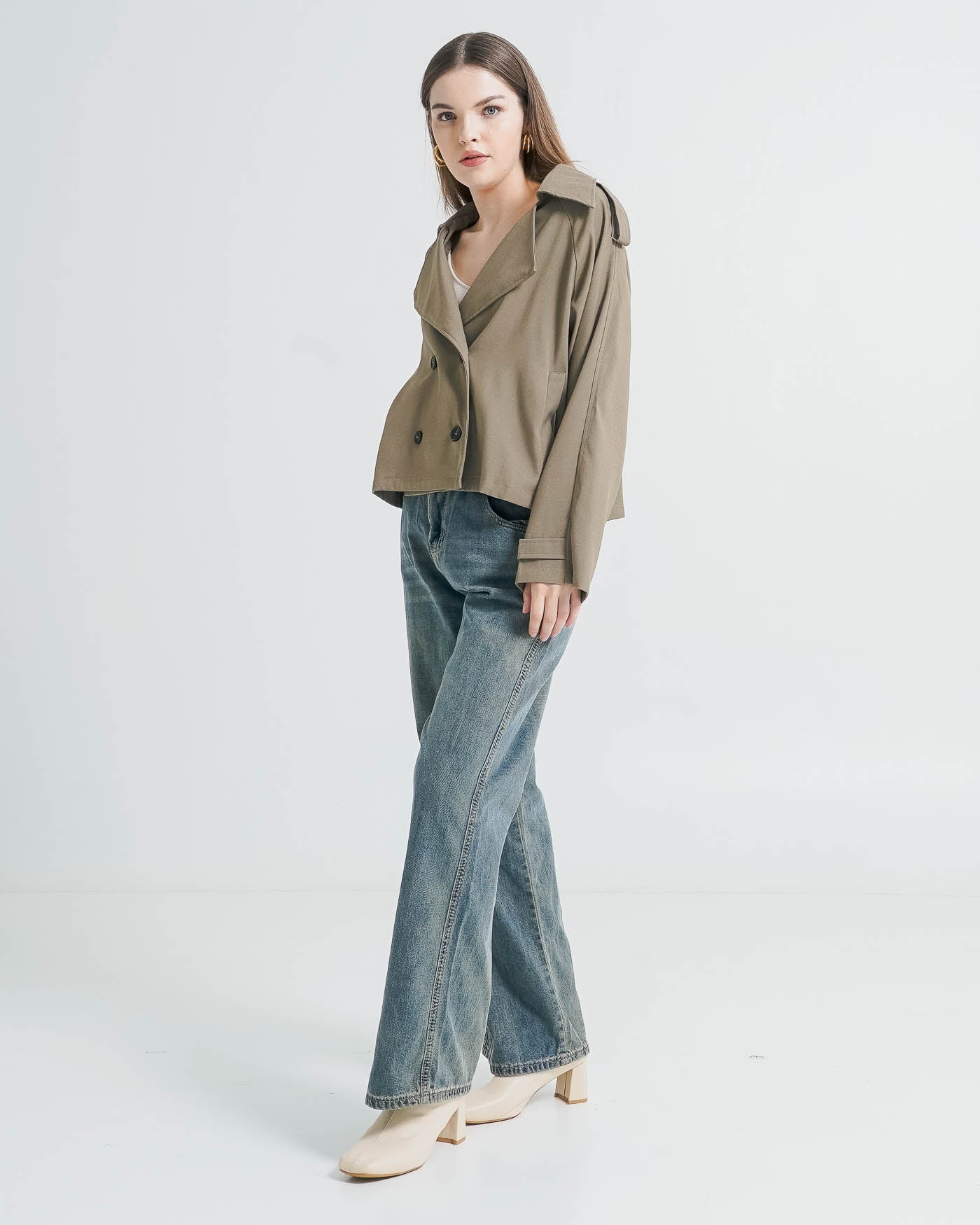 Athena Oversized Crop Army Trench Outer – Atasan Outer Wanita Kekinian Lengan Panjang