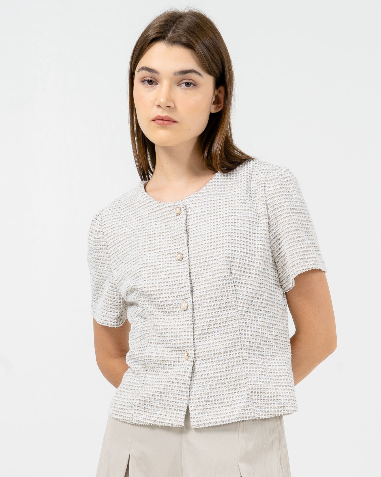 Madalyn Tweed Crop Brown Top – Baju Atasan Wanita Kekinian