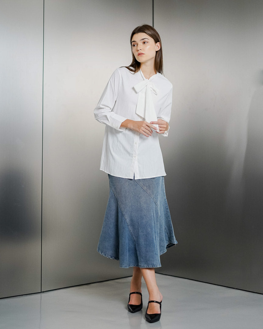 Utari Nylon White Blouse - Baju Atasan Wanita Lengan Panjang