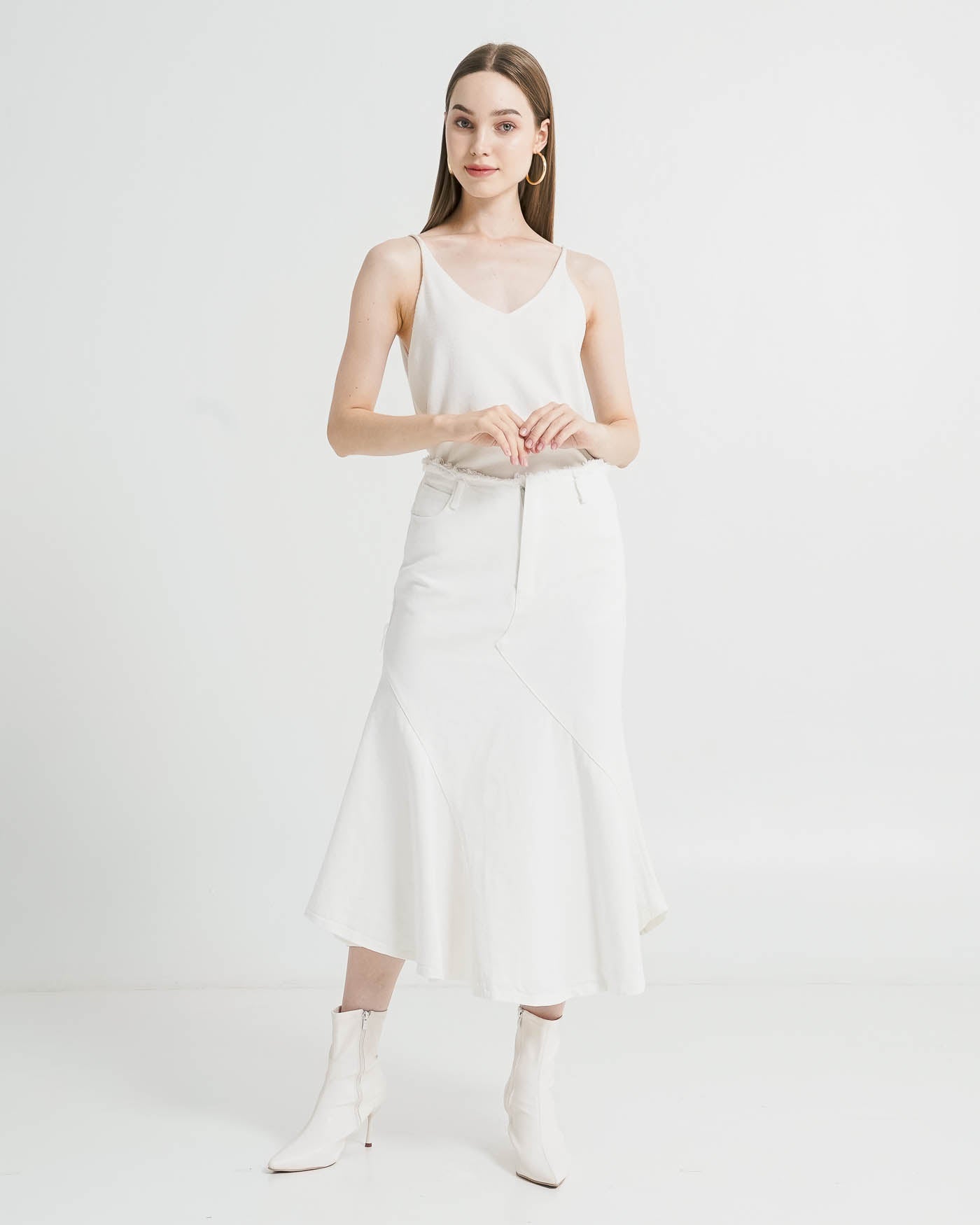 Georgia Fringed White Skirt - Rok Midi Wanita Kekinia