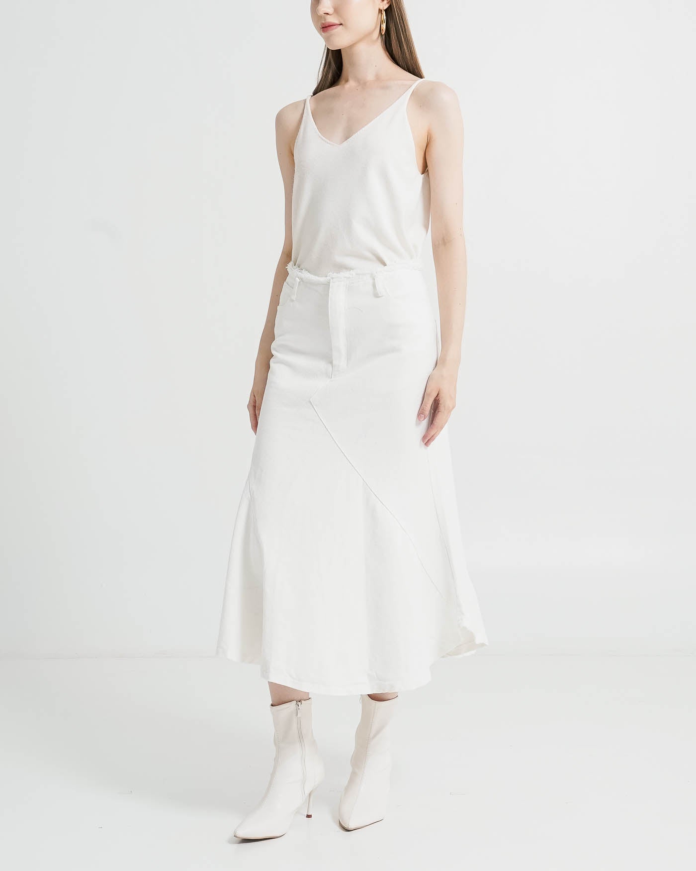 Georgia Fringed White Skirt - Rok Midi Wanita Kekinia