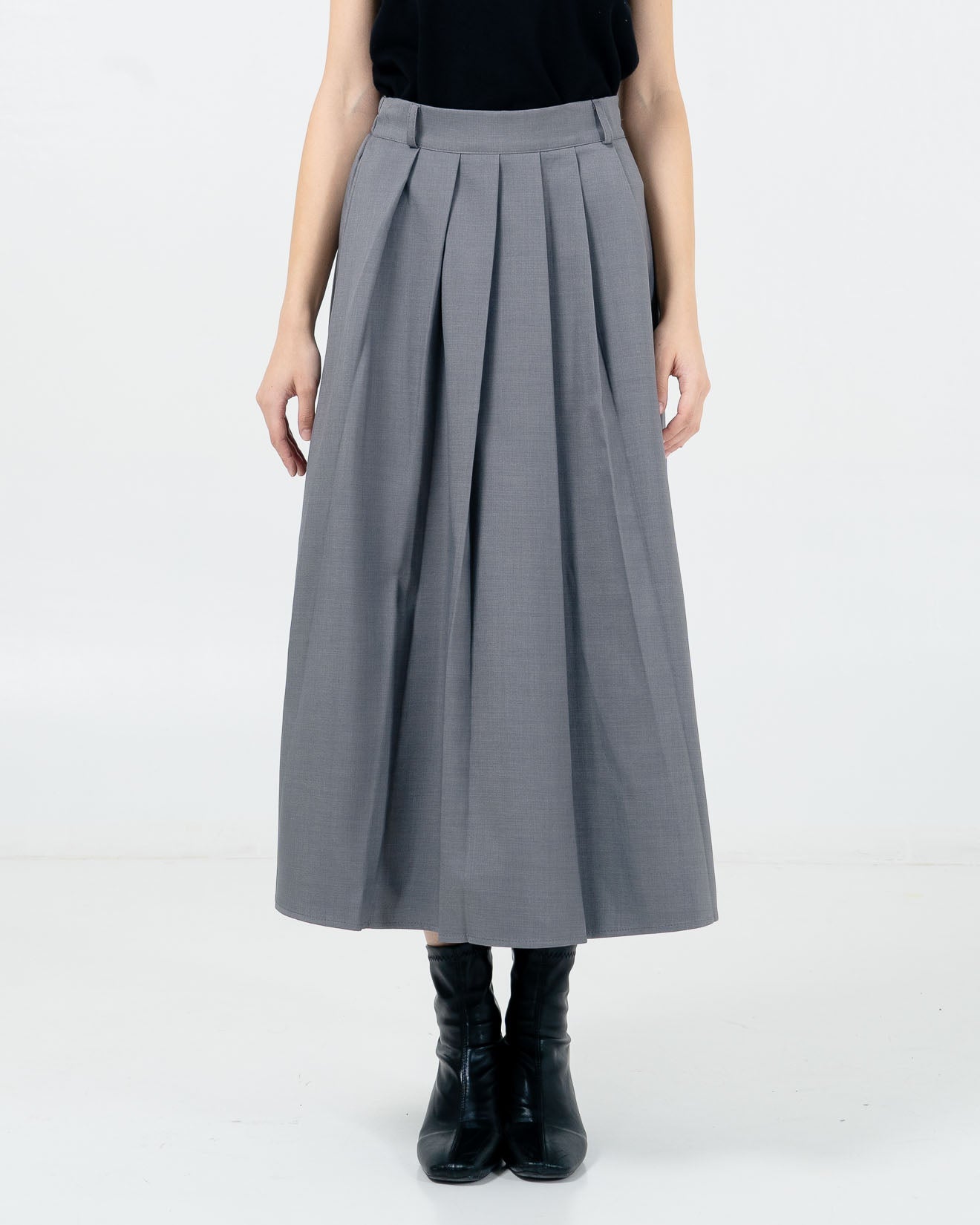 Alice Pleated Long Grey Skirt – Rok Wanita Kekinian