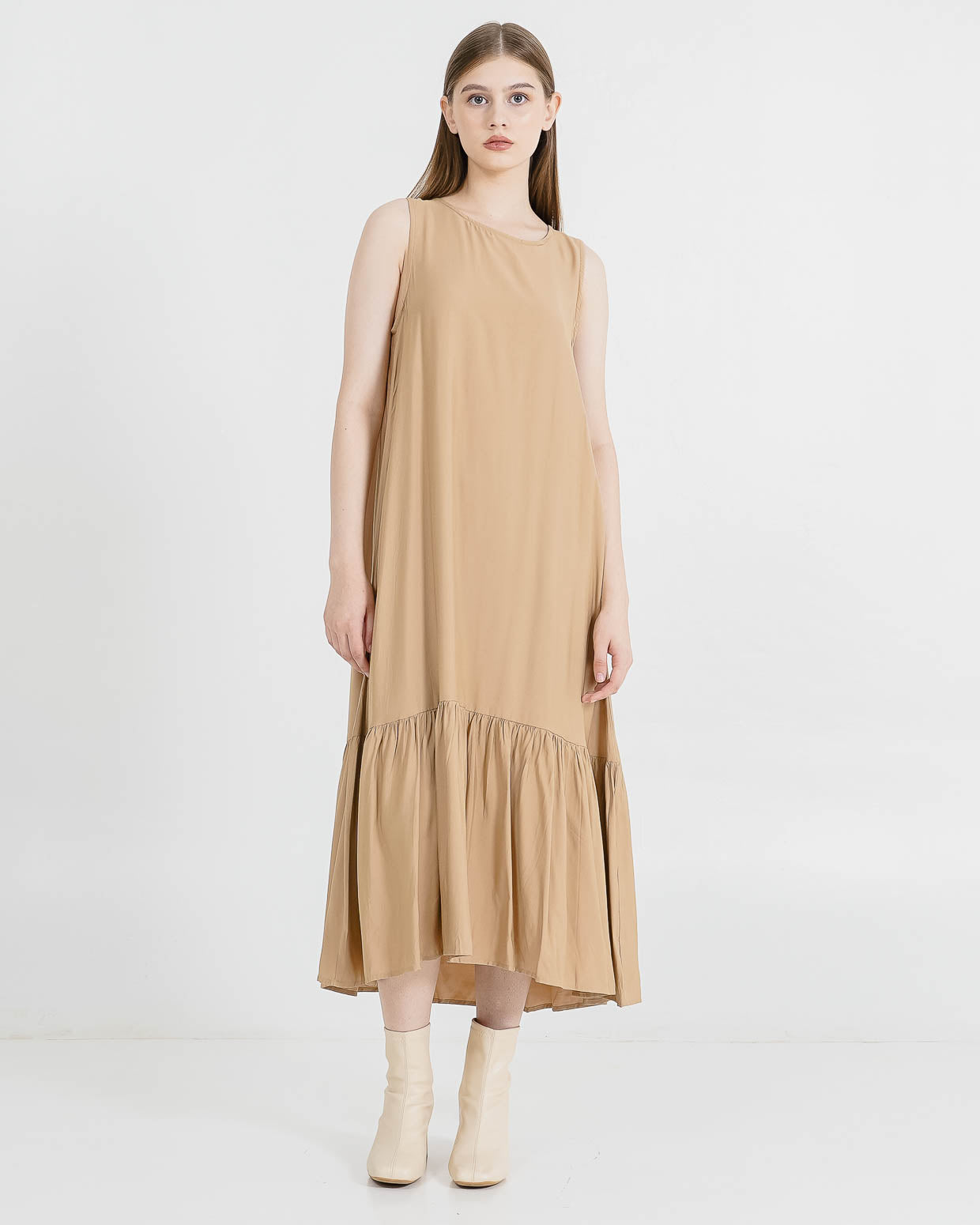 Leticia Sleeveless Brown Dress – Midi Dress Wanita Kekikinian
