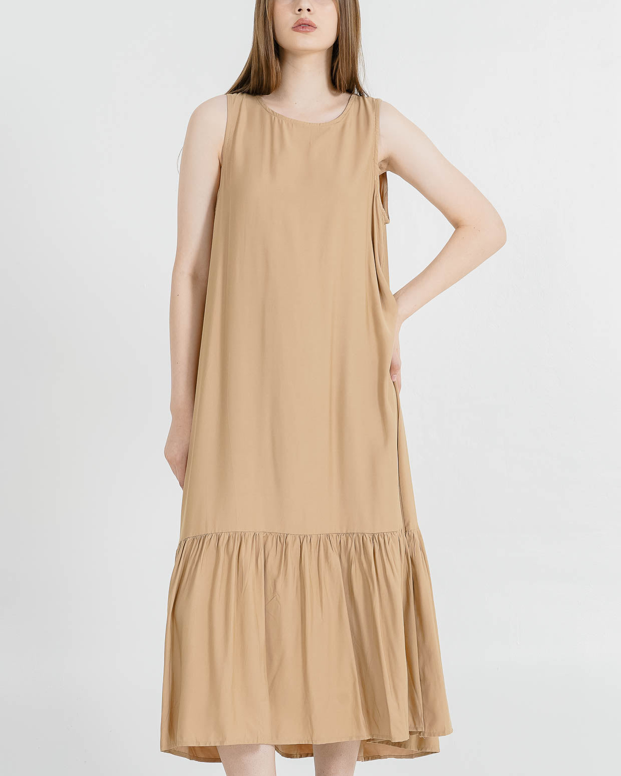 Leticia Sleeveless Brown Dress – Midi Dress Wanita Kekikinian
