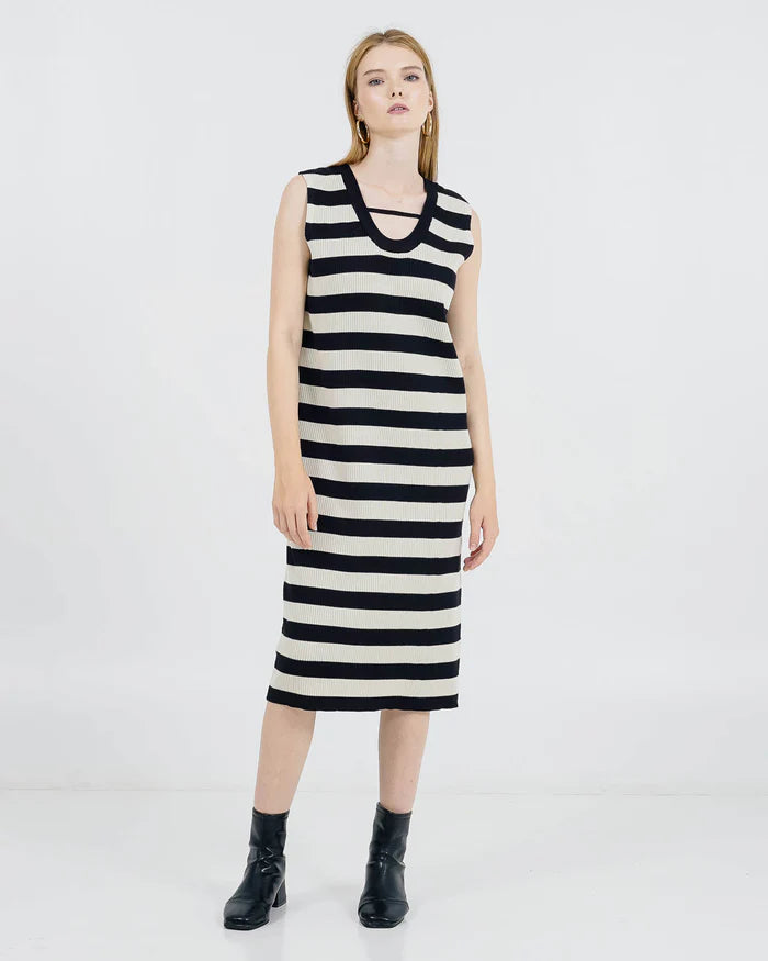 Yoona Stripe Dress Black