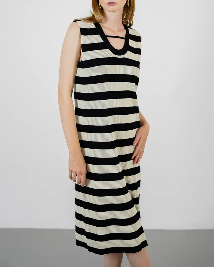 Yoona Stripe Dress Black