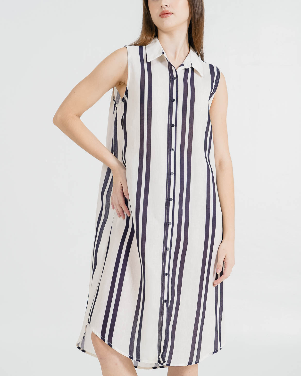 Aislin Sleeveless Collar Black Striped Dress – Gaun Wanita Kekinian