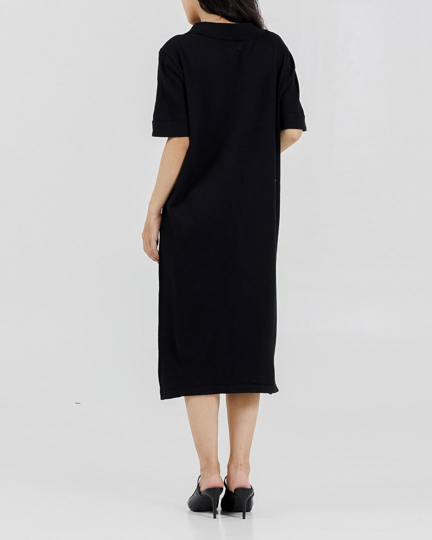 Chiara Zipper Knit Black Dress – Gaun Midi Casual Wanita