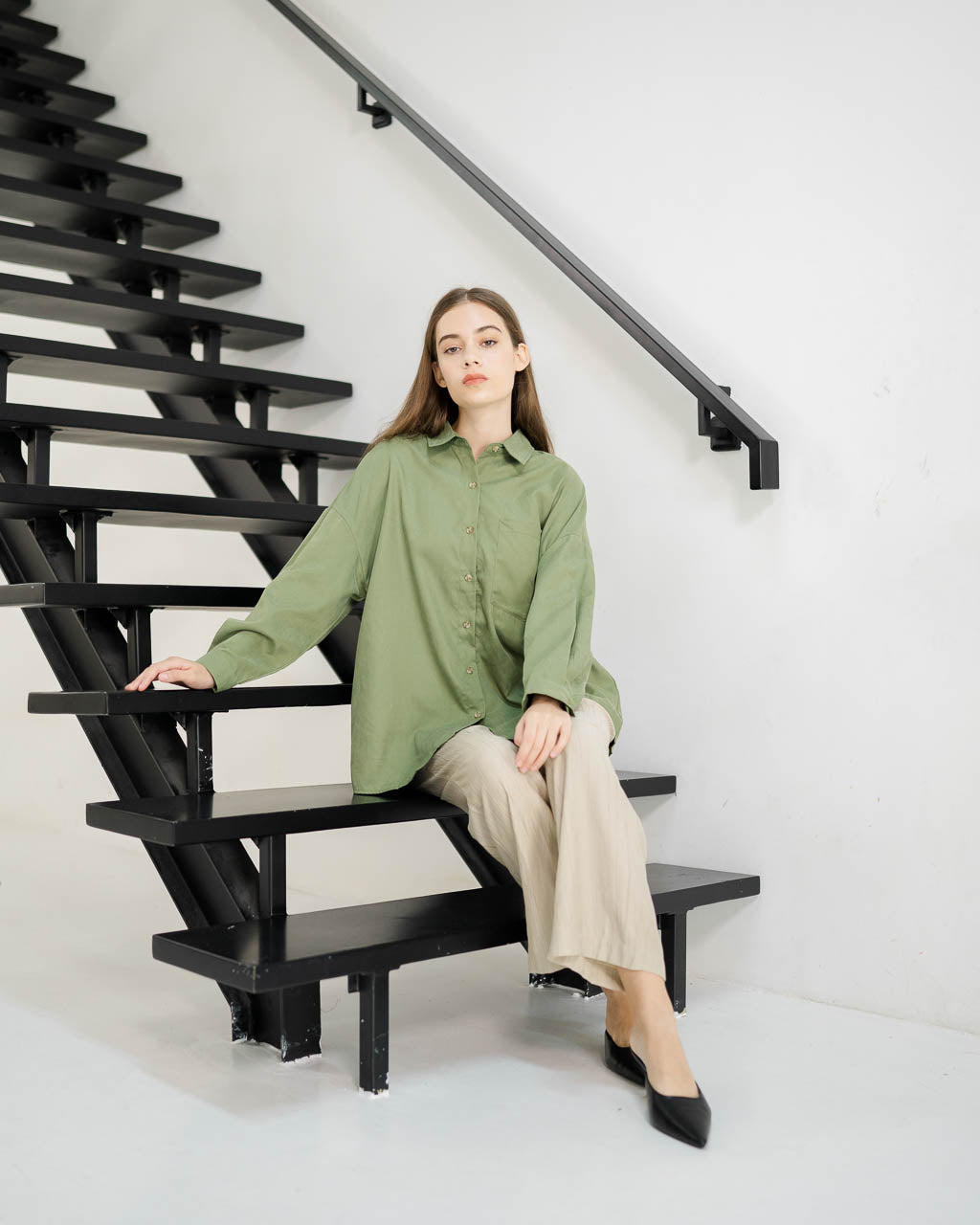 Alden Cotton Suede Long Green Shirt – 187229
