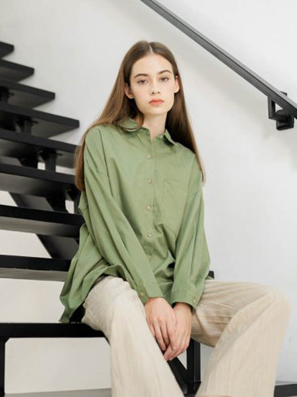 Alden Cotton Suede Long Green Shirt – 187229