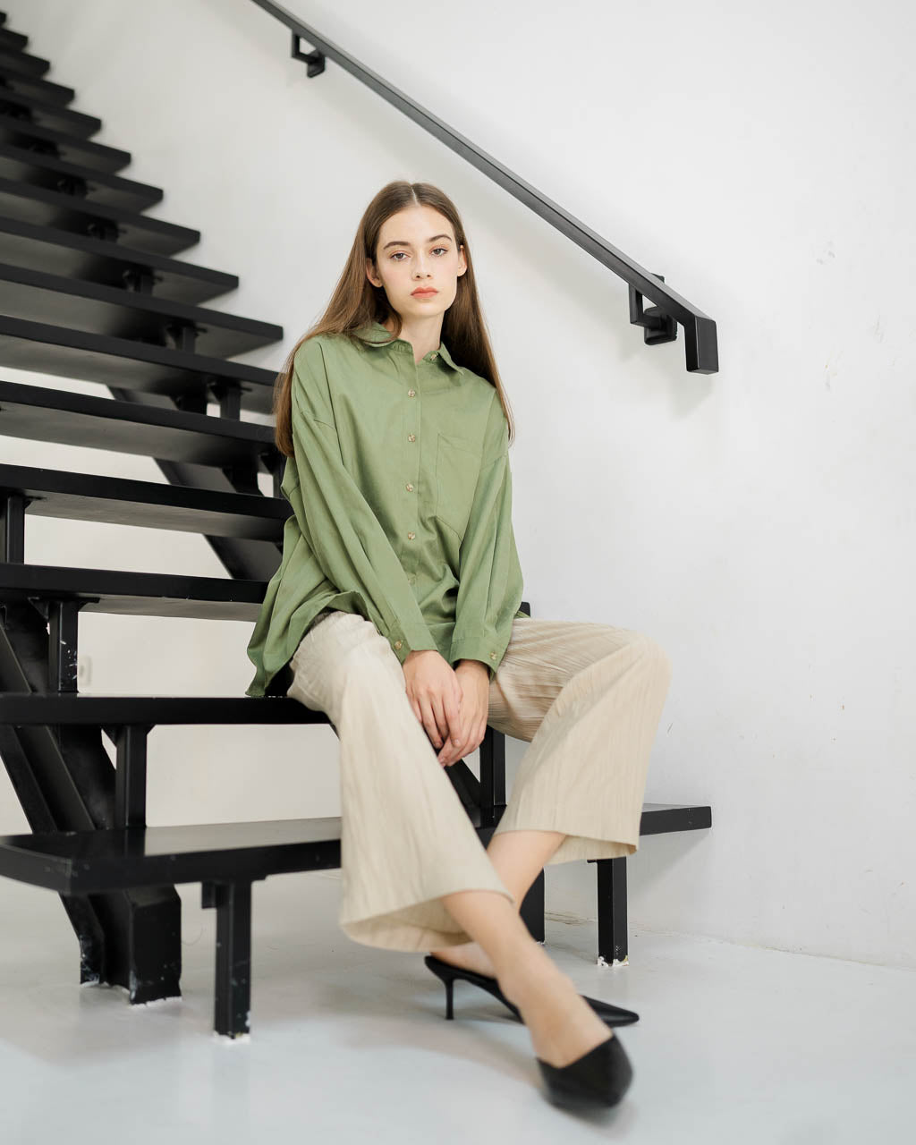 Alden Cotton Suede Long Green Shirt – 187229