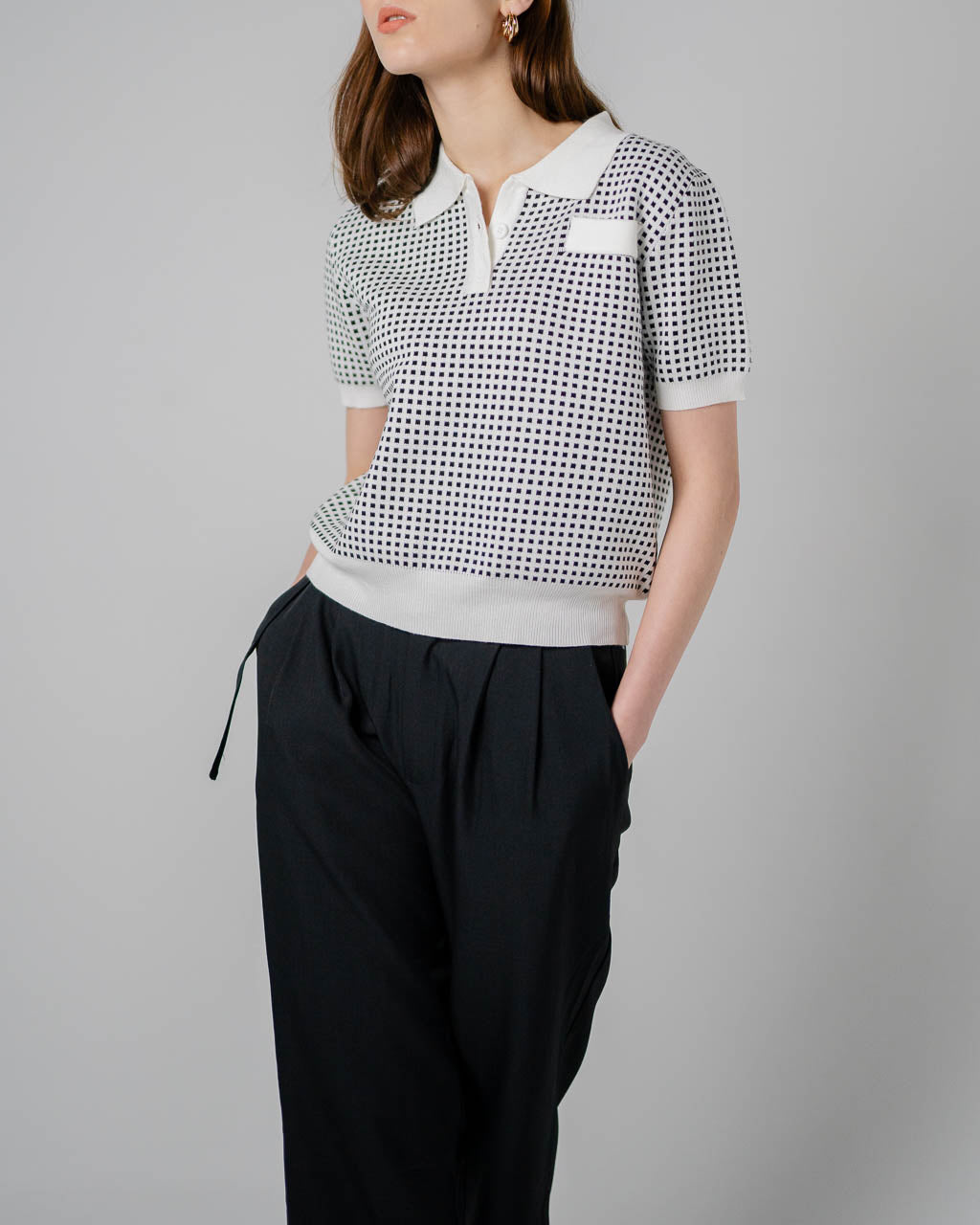 Eris Pattern Knit Black Top – Atasan Casual Wanita - 188361