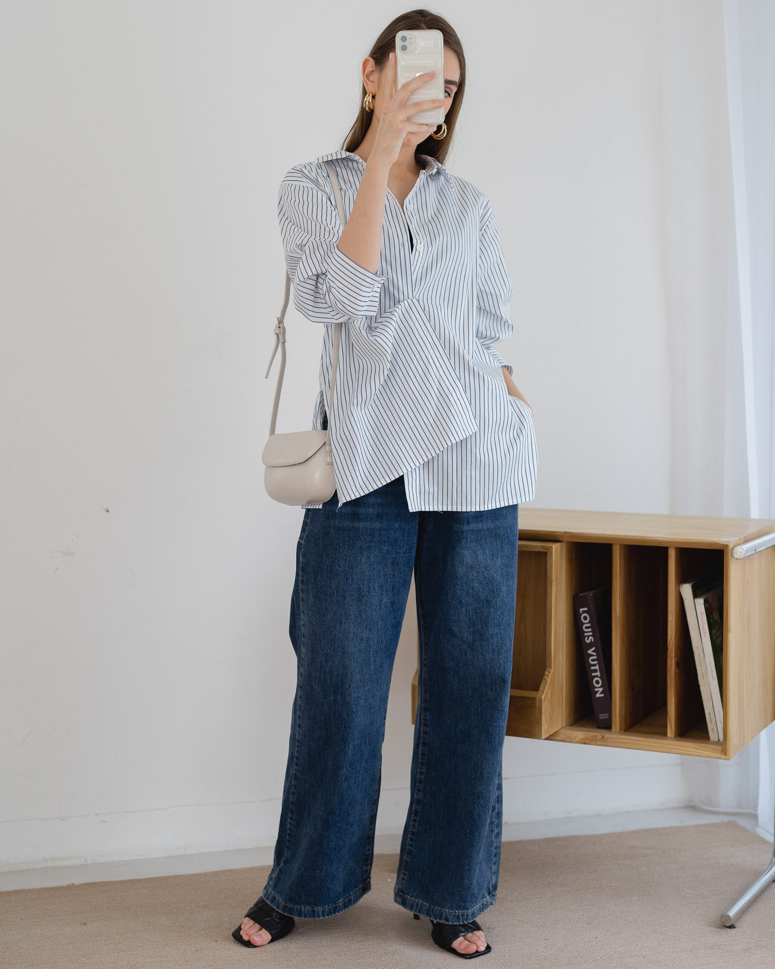 Delisa Stripped back button White Shirt - 611530