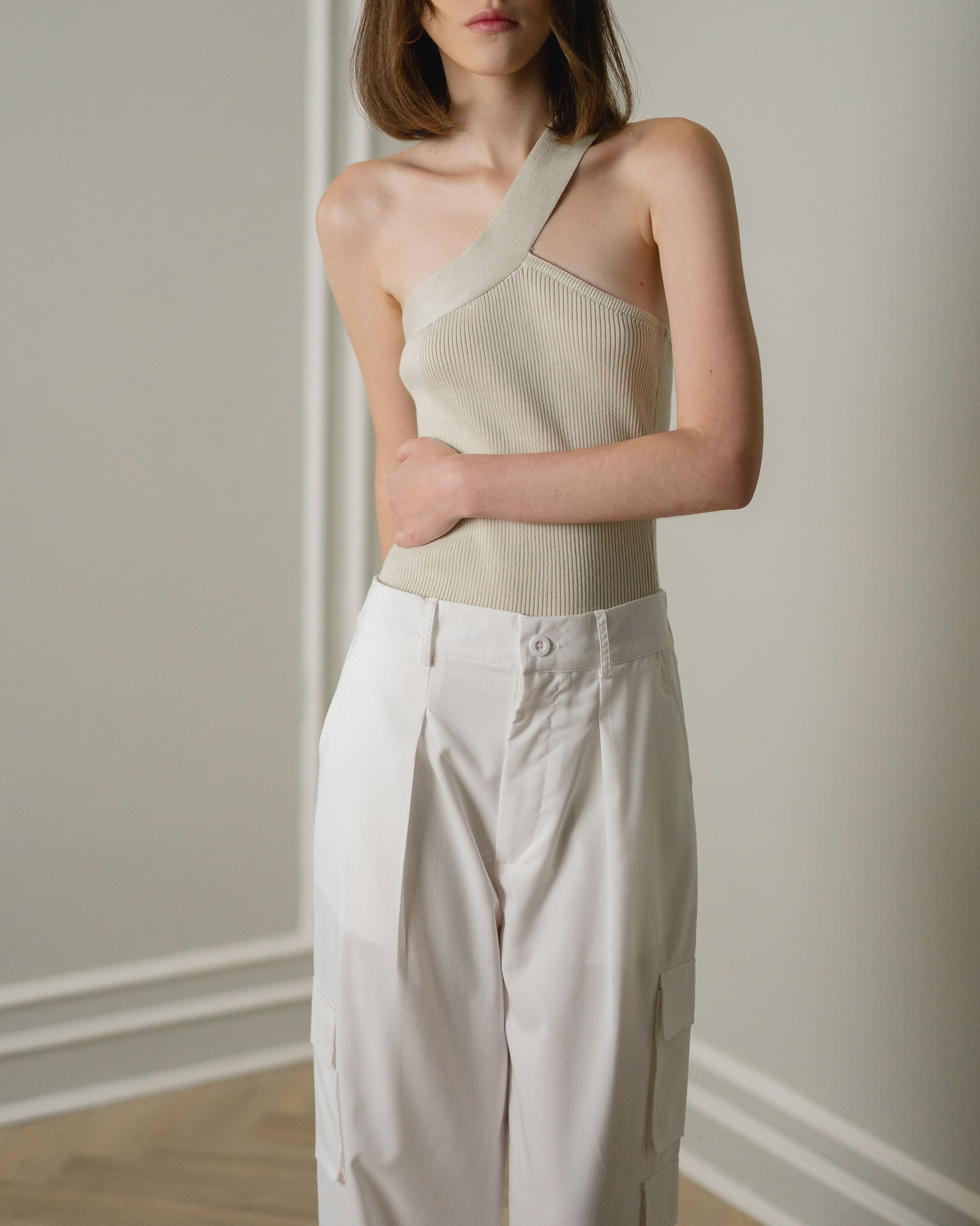 Emsley Cross One Shoulder Ivory Tank Top - 185361