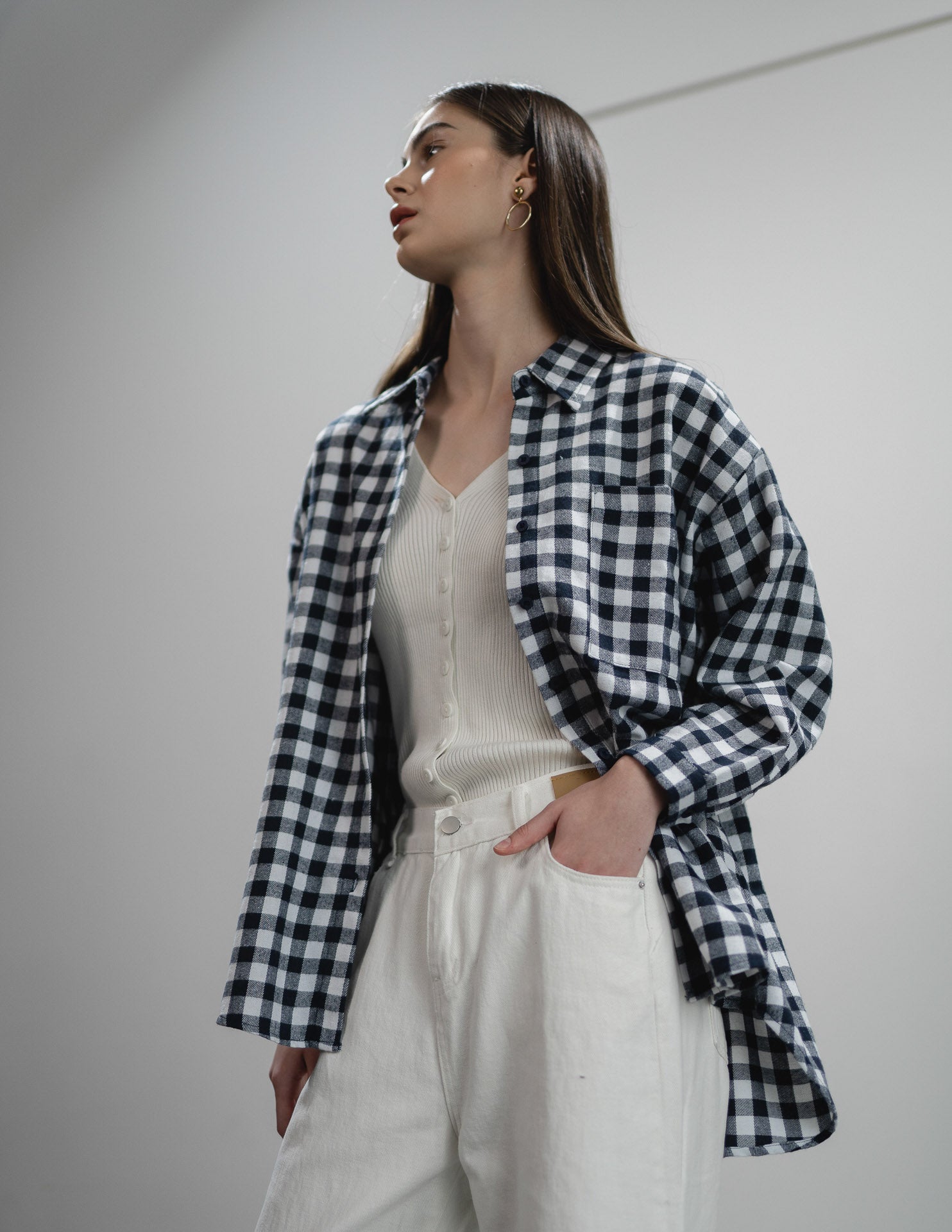 Jill Flannel small Tartan Oversize Navy Shirt – 611532