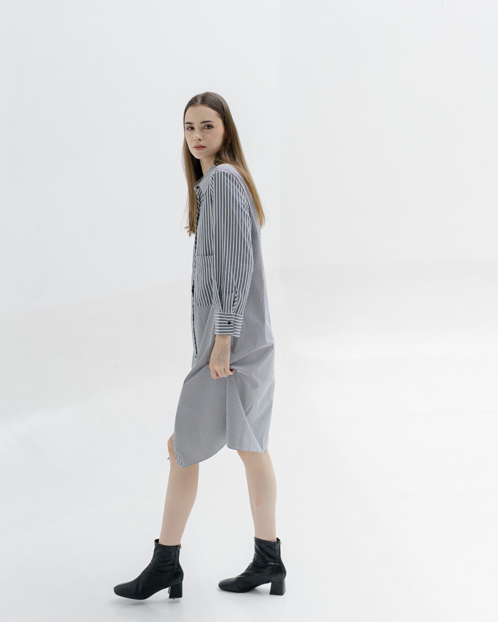 Josephine Stripped Grey Dress – Casual Gaun Wanita - 788304