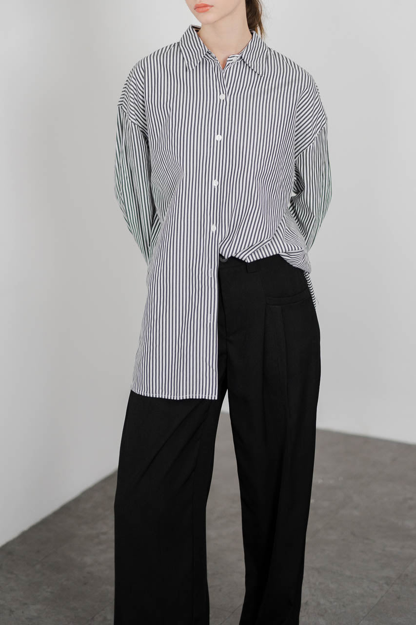 Rasha Oversized Stripped Black Shirt – Atasan Lengan Panjang Wanita - 188962