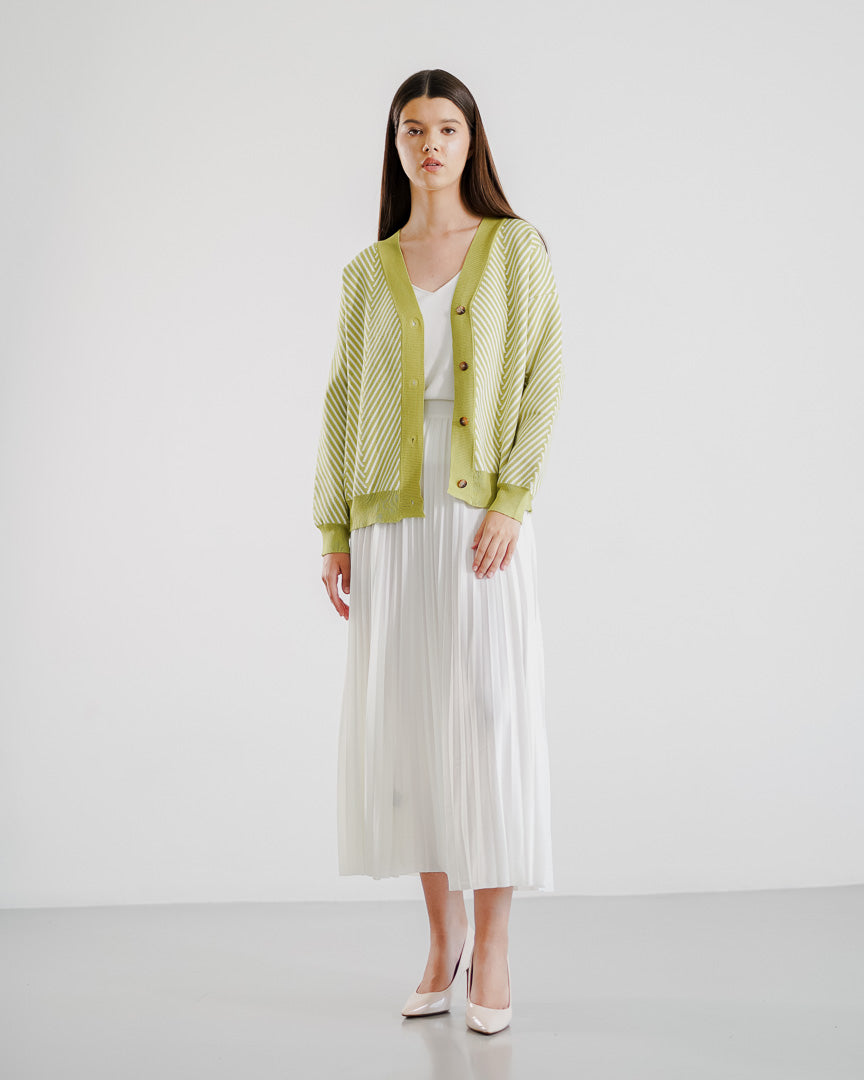 Adriana Oversized Pattern Lime Cardigan - Outer Rajut Wanita Lengan Panjang - 190840