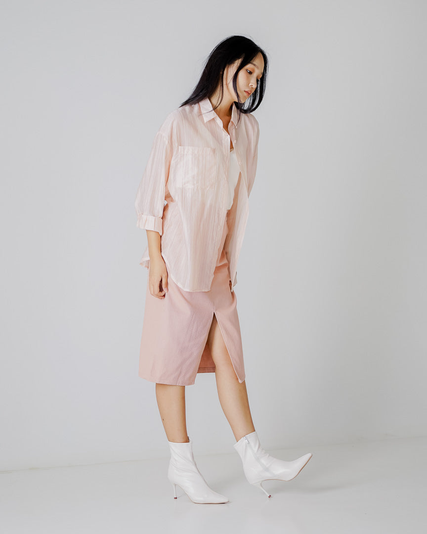 Alby Textured Sheer Pink Shirt – Kemeja Casual Wanita See Trough - 189967